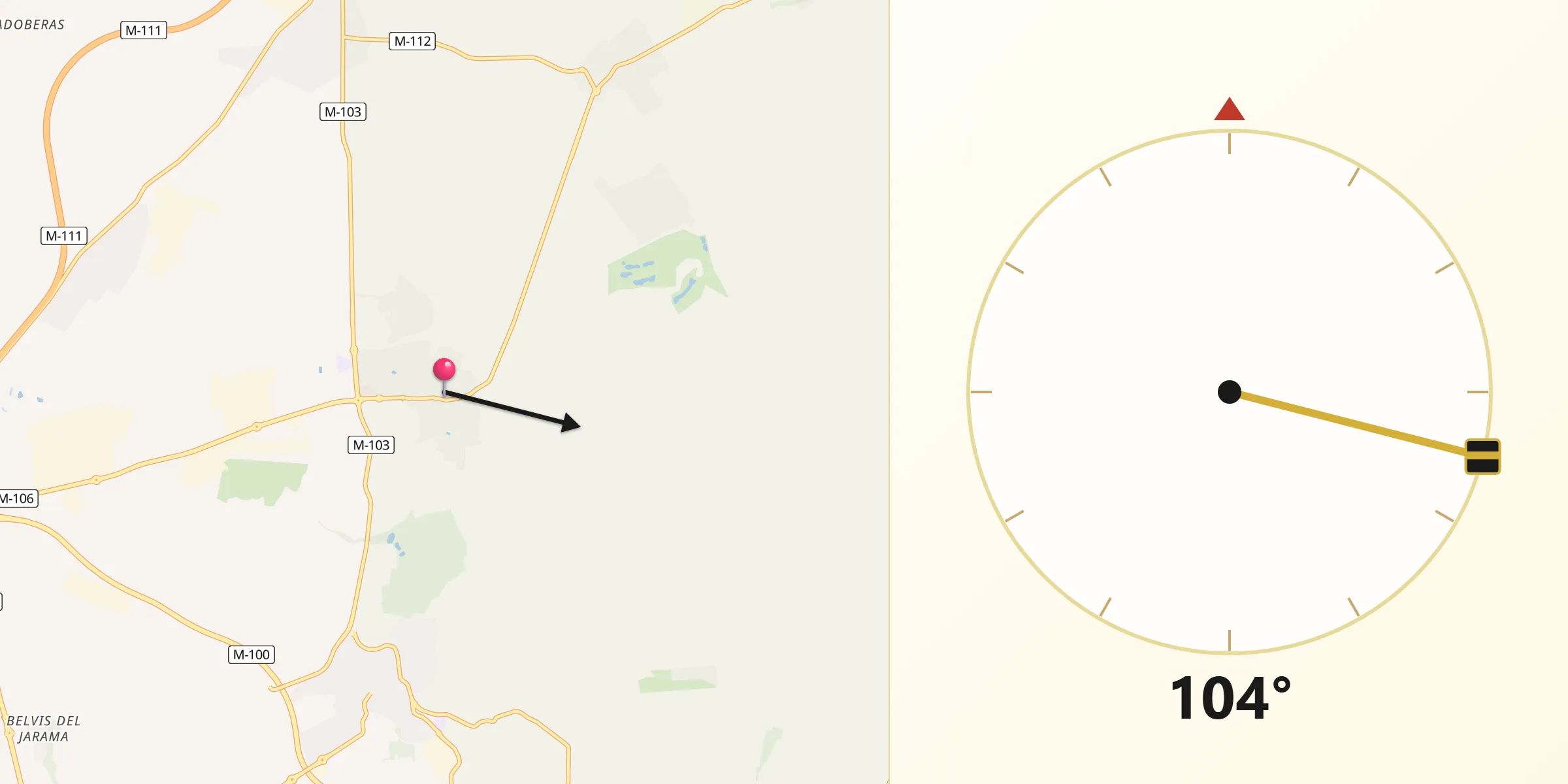 Dirección de la Qibla desde Algete