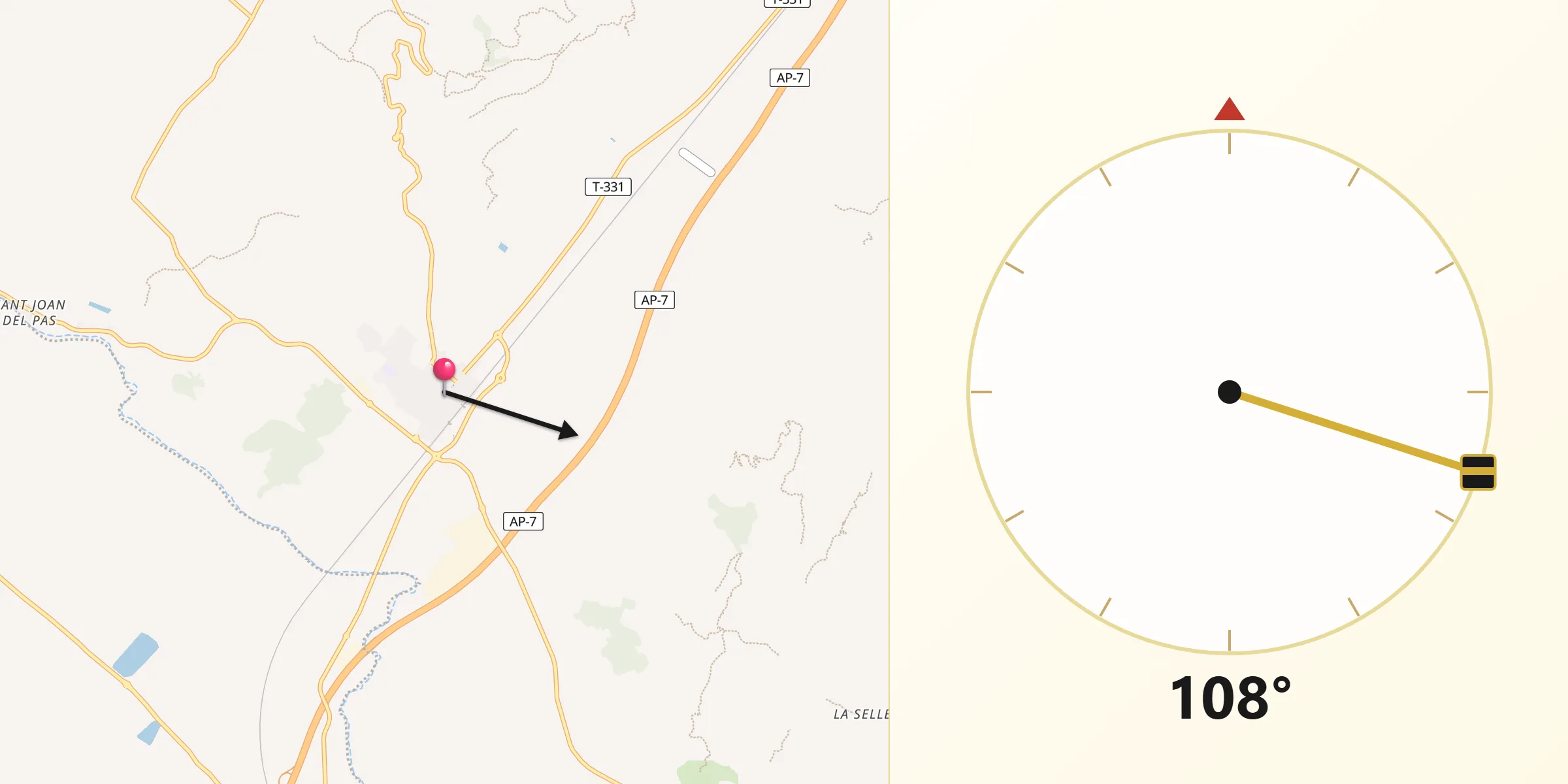 Dirección de la Qibla desde Ulldecona