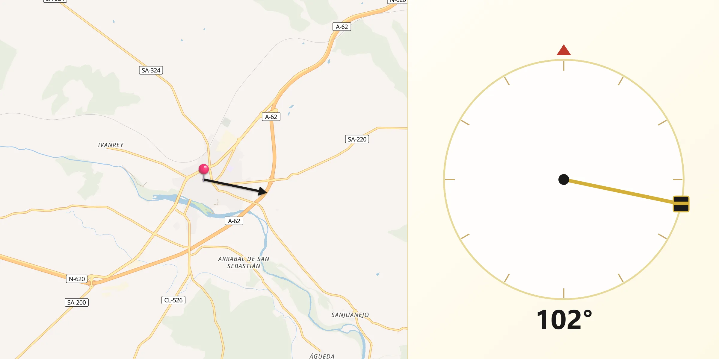 Dirección de la Qibla desde Ciudad Rodrigo