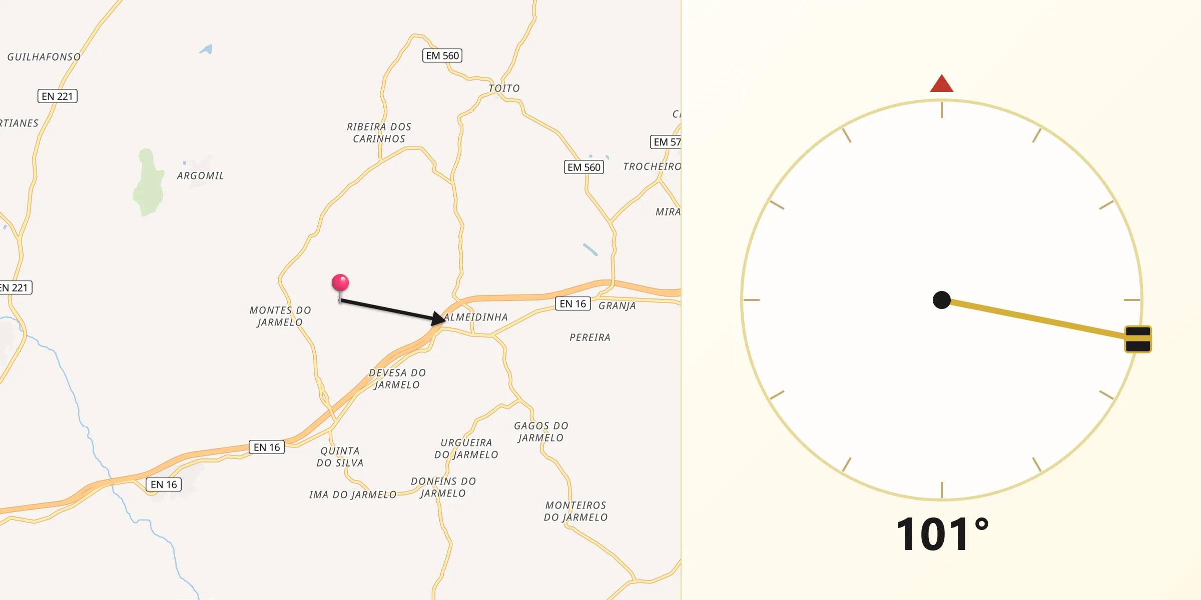 Direção da Qibla a partir de Jarmelo São Miguel