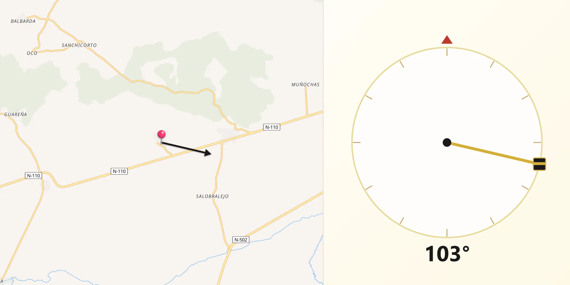 Dirección de la Qibla desde Santa María del Arroyo