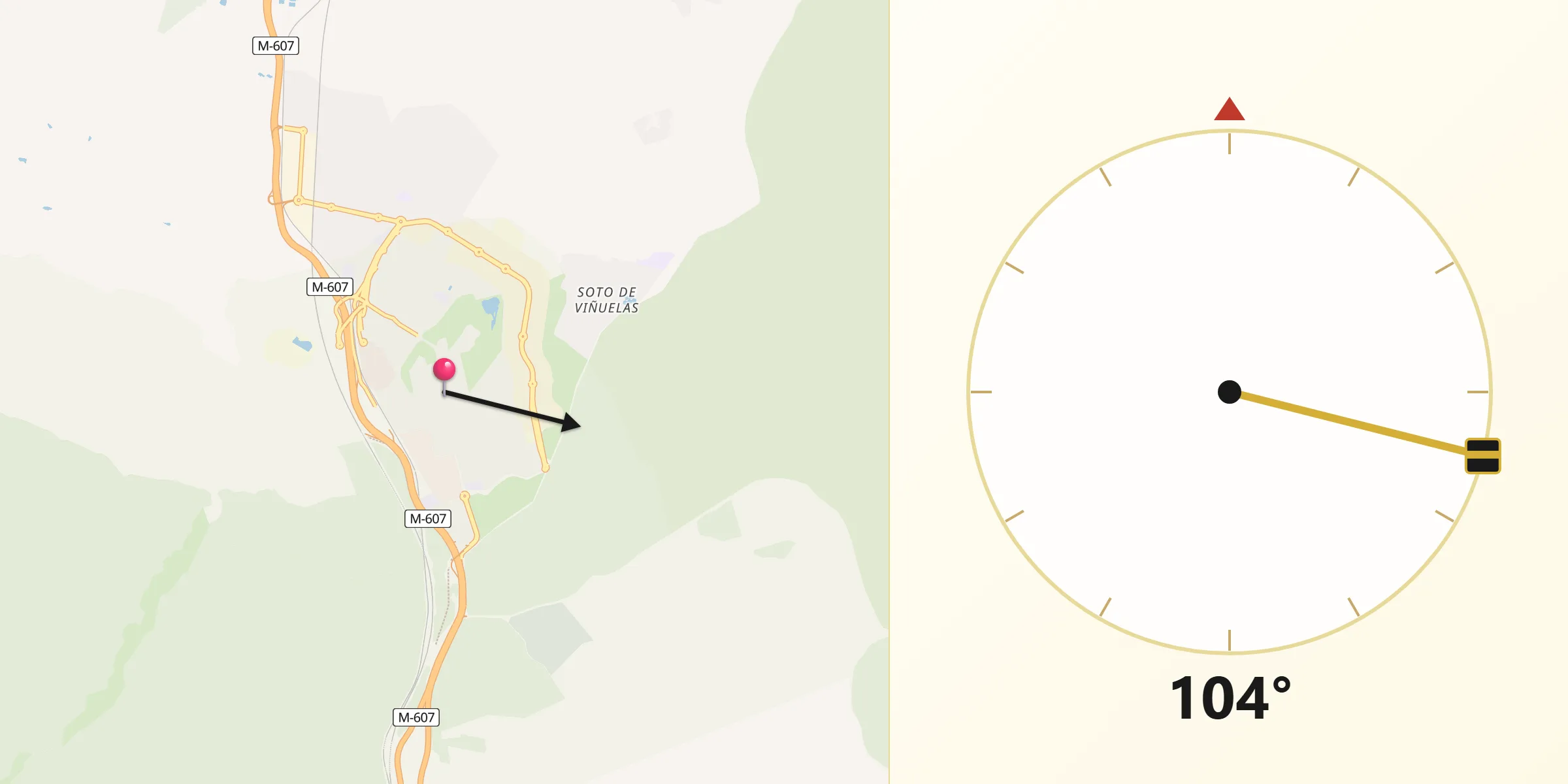Dirección de la Qibla desde Tres Cantos