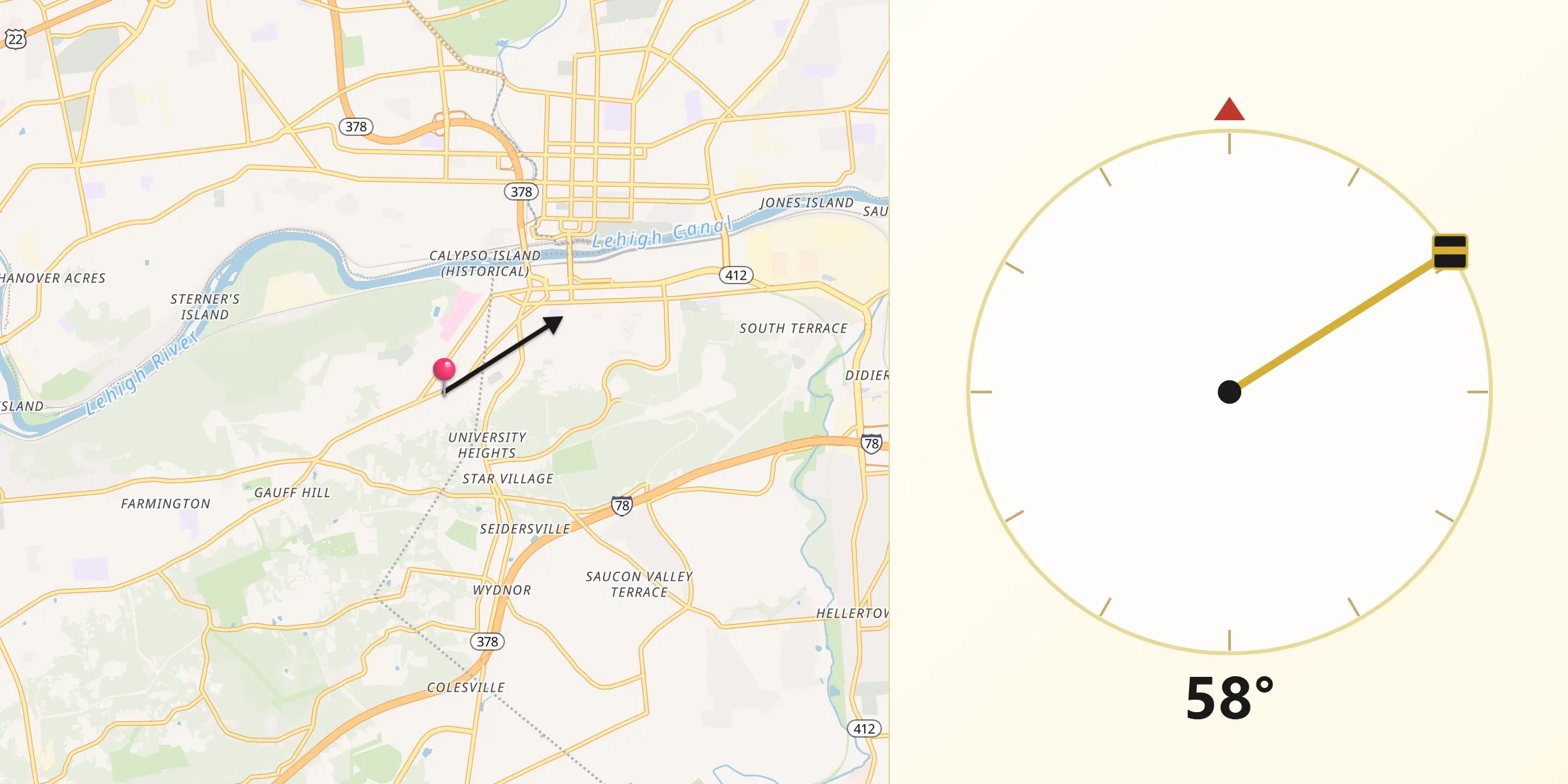 Qibla Direction from Fountain Hill