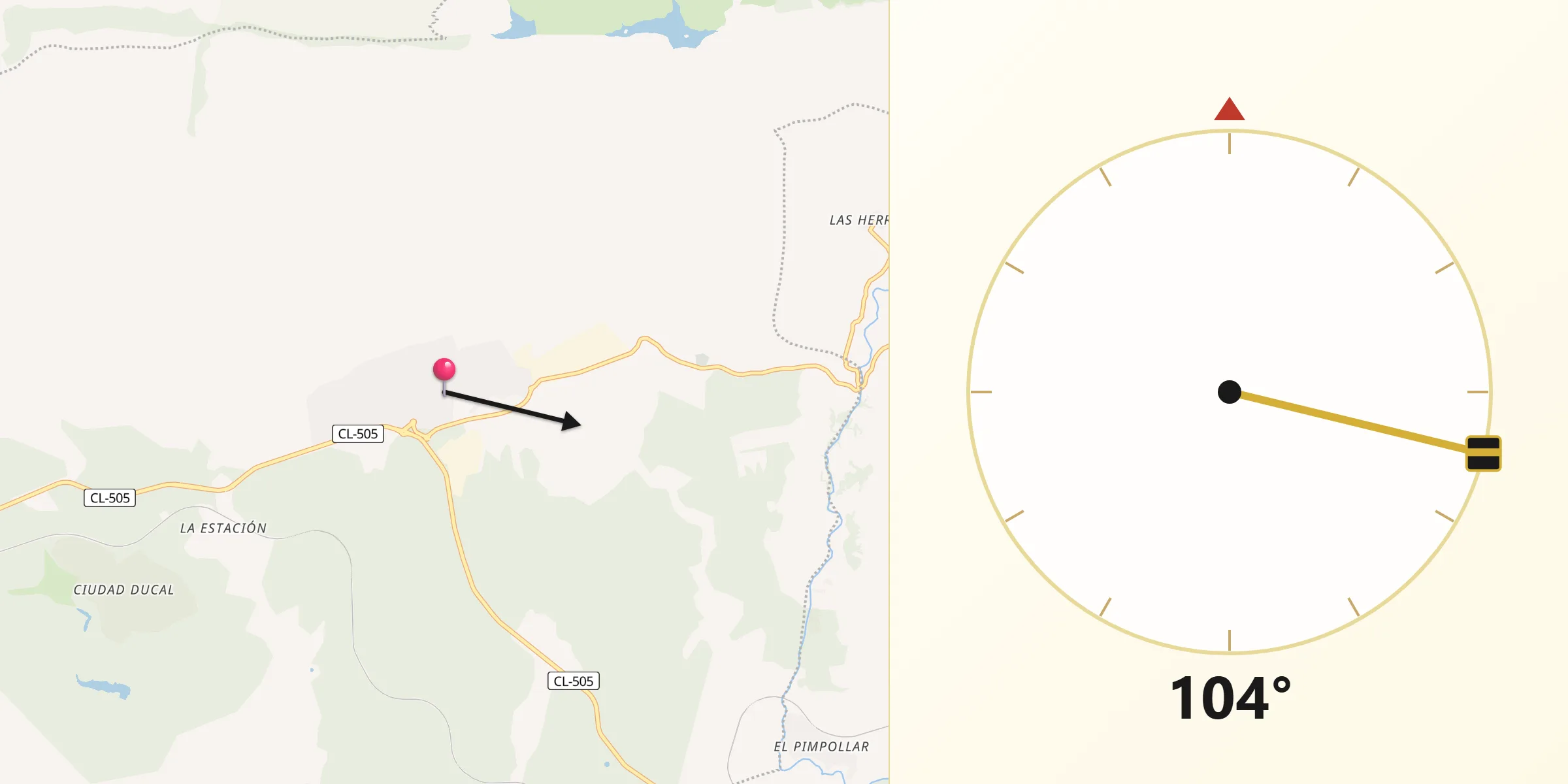 Dirección de la Qibla desde Las Navas del Marqués