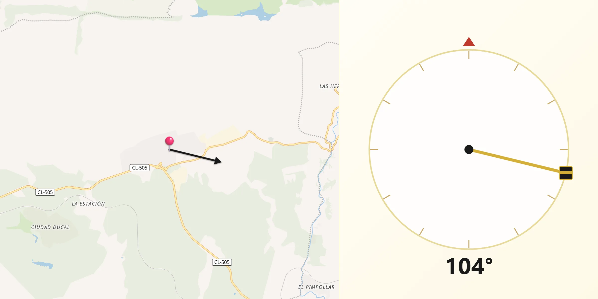 Dirección de la Qibla desde Las Navas del Marqués