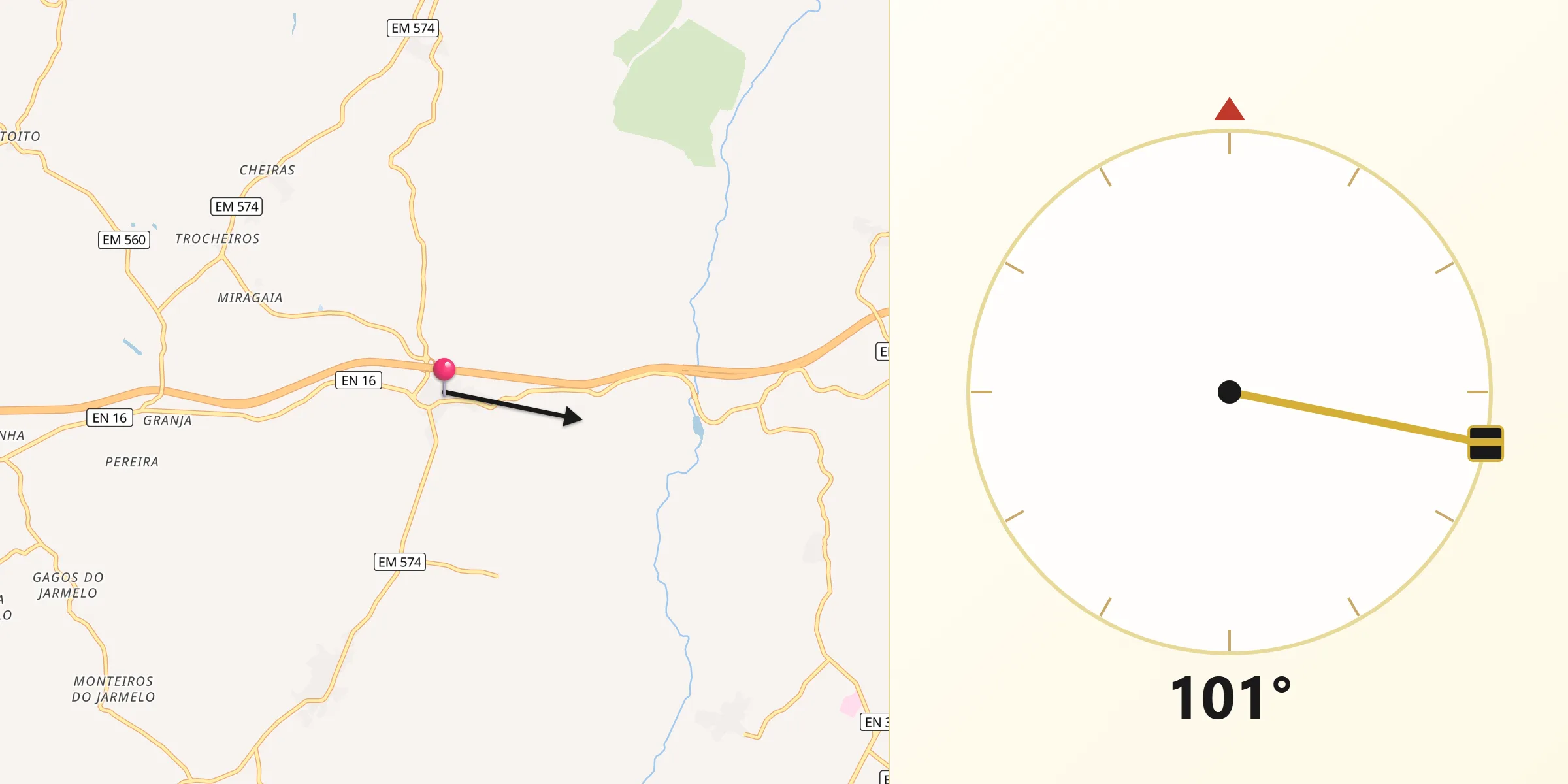 Direção da Qibla a partir de Pínzio