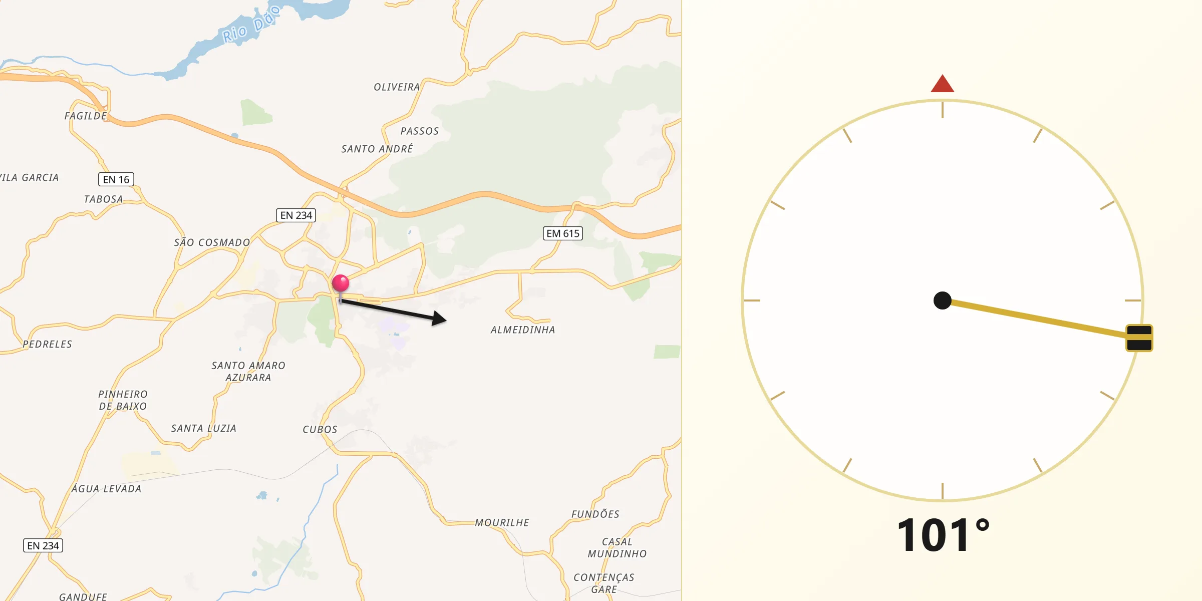 Direção da Qibla a partir de Mangualde