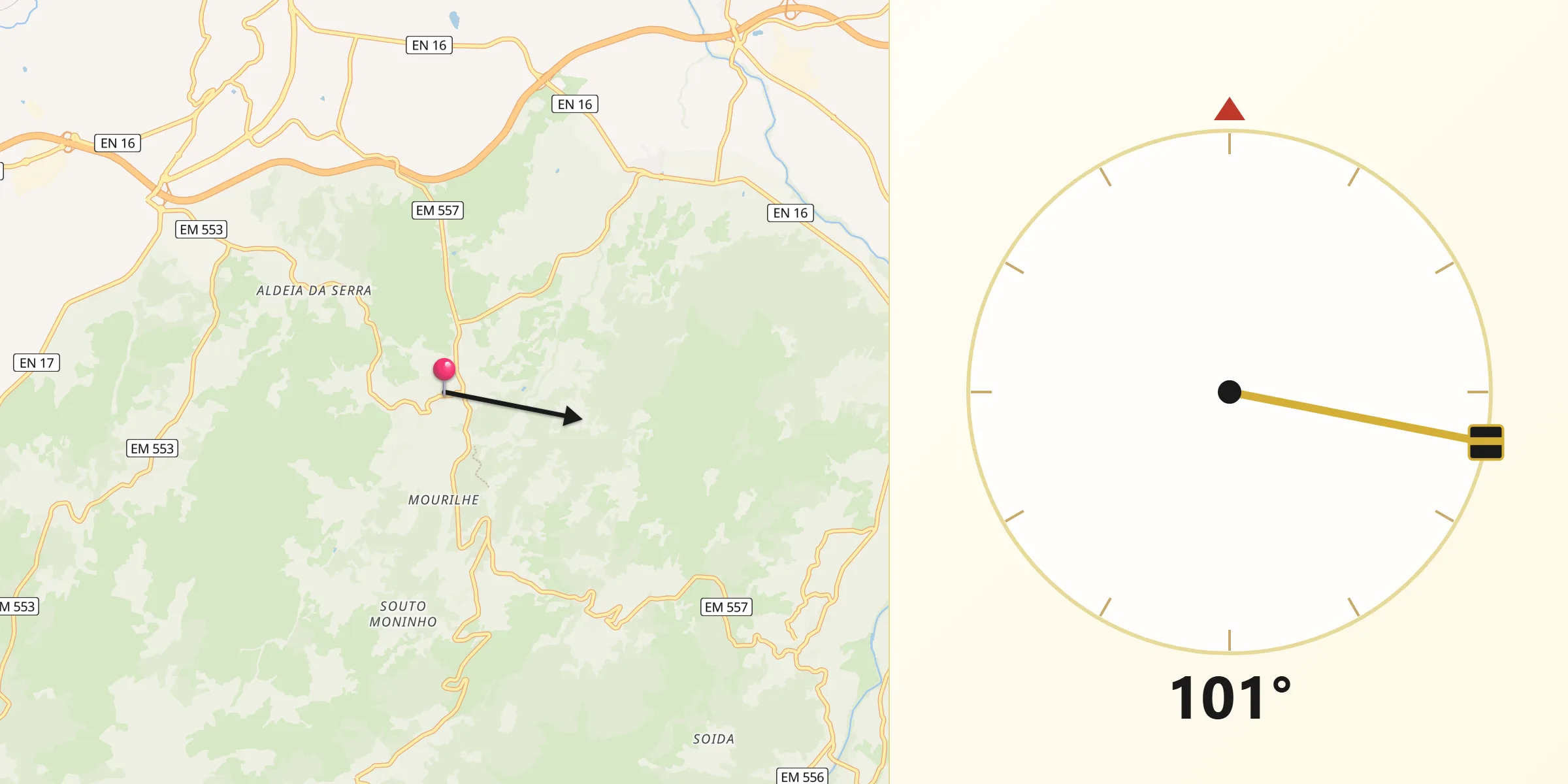 Direção da Qibla a partir de Vale de Azares