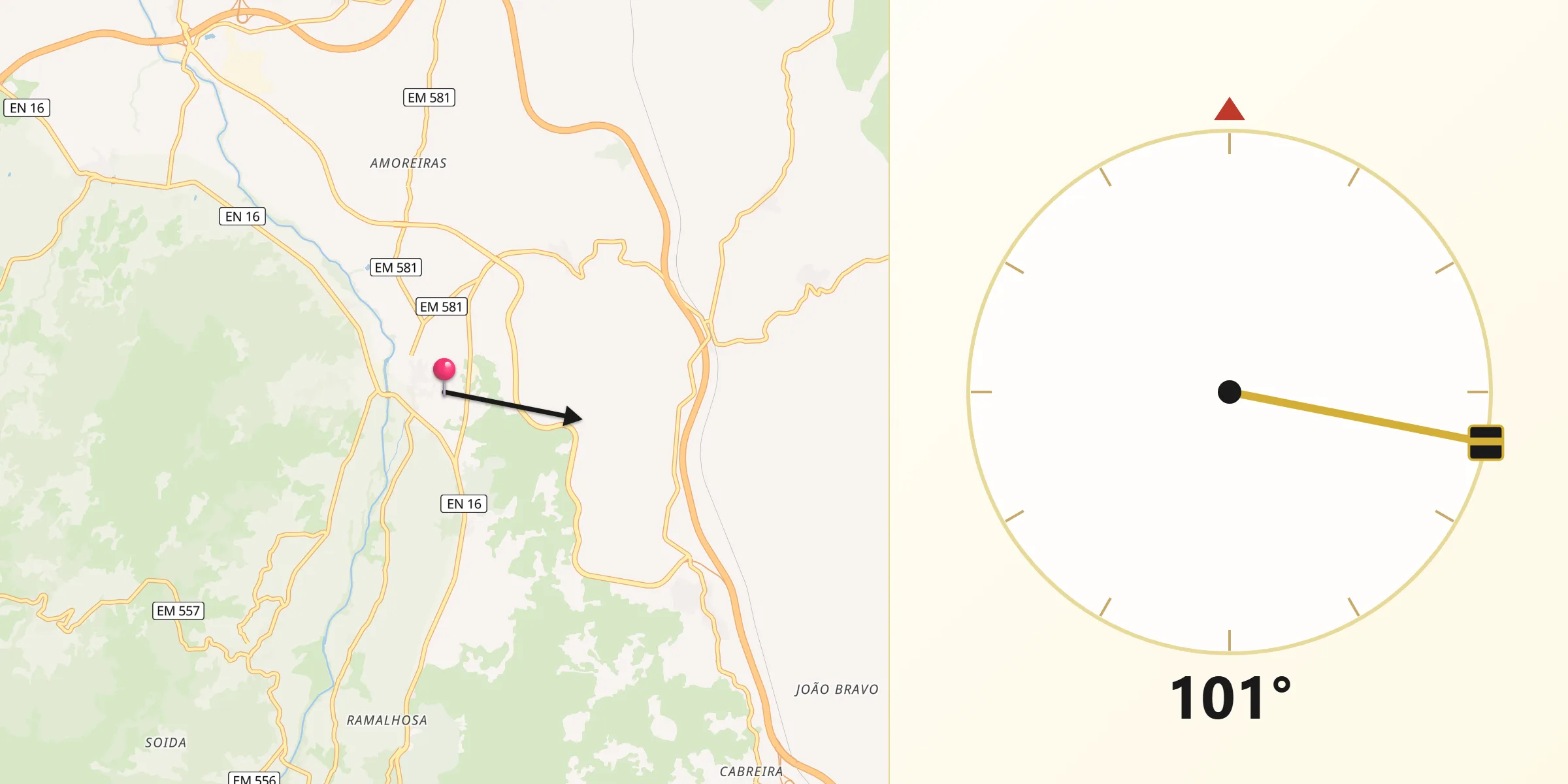 Direção da Qibla a partir de Porto da Carne
