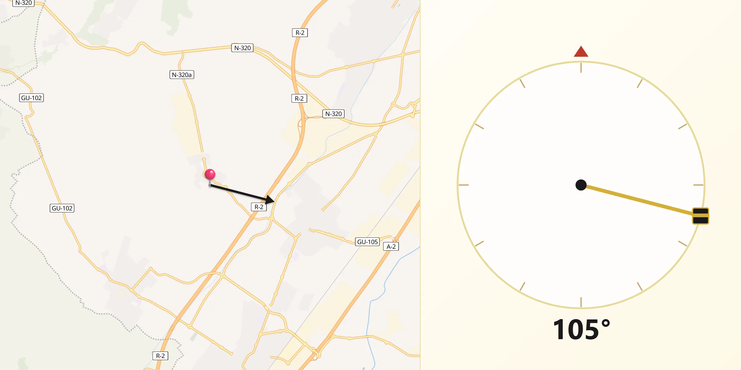 Dirección de la Qibla desde Quer
