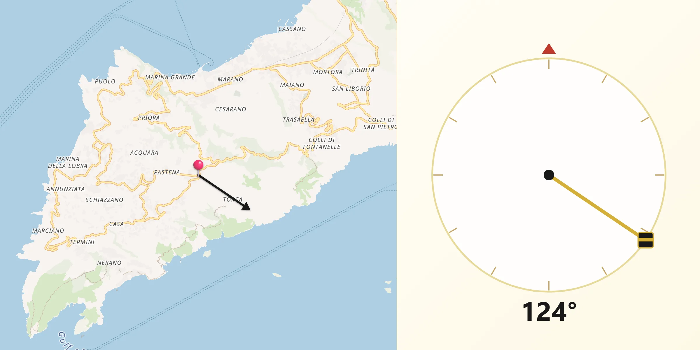 Direzione della Qibla da Sant'Agata sui Due Golfi