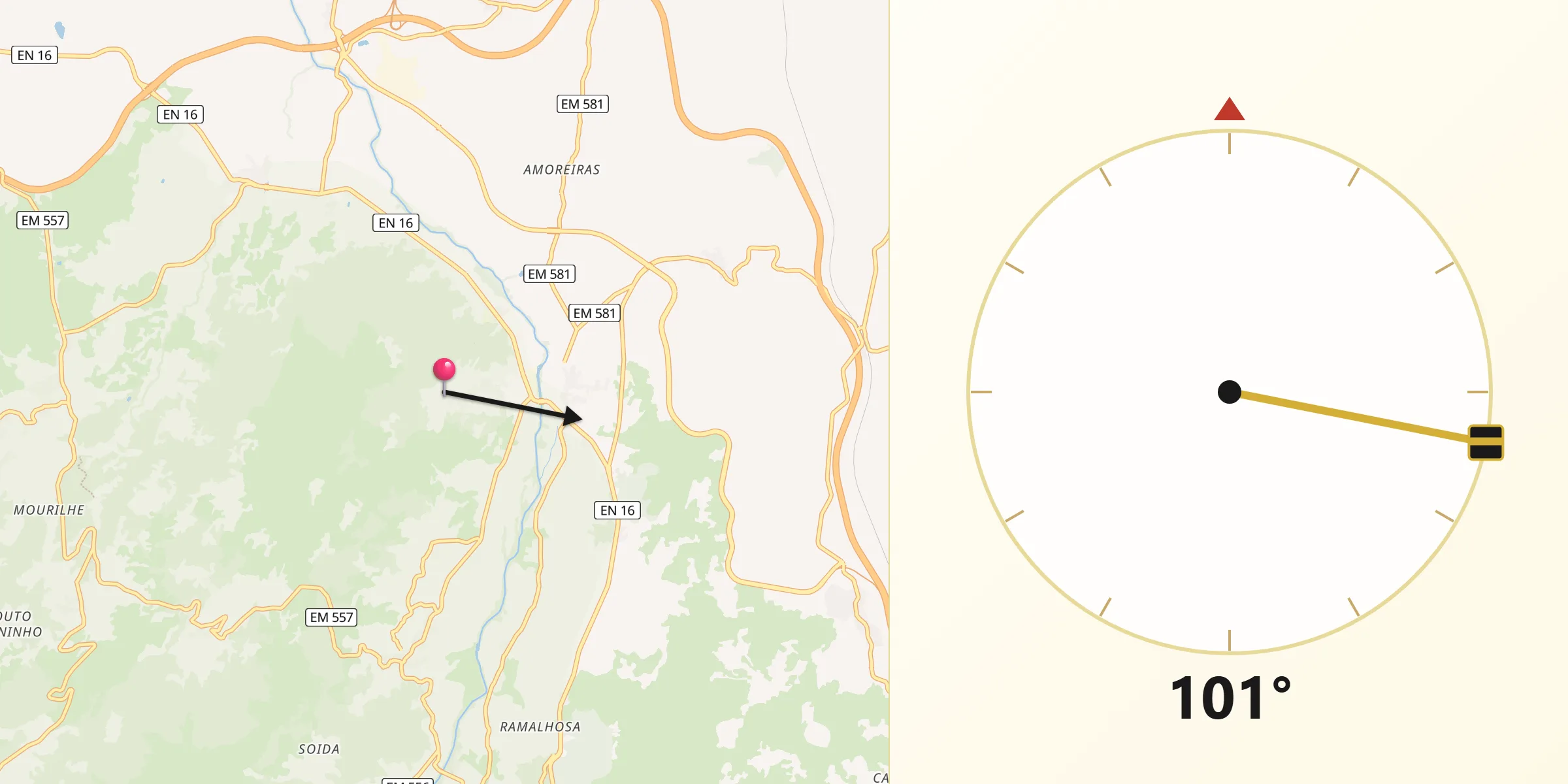 Direção da Qibla a partir de Vila Cortês do Mondego