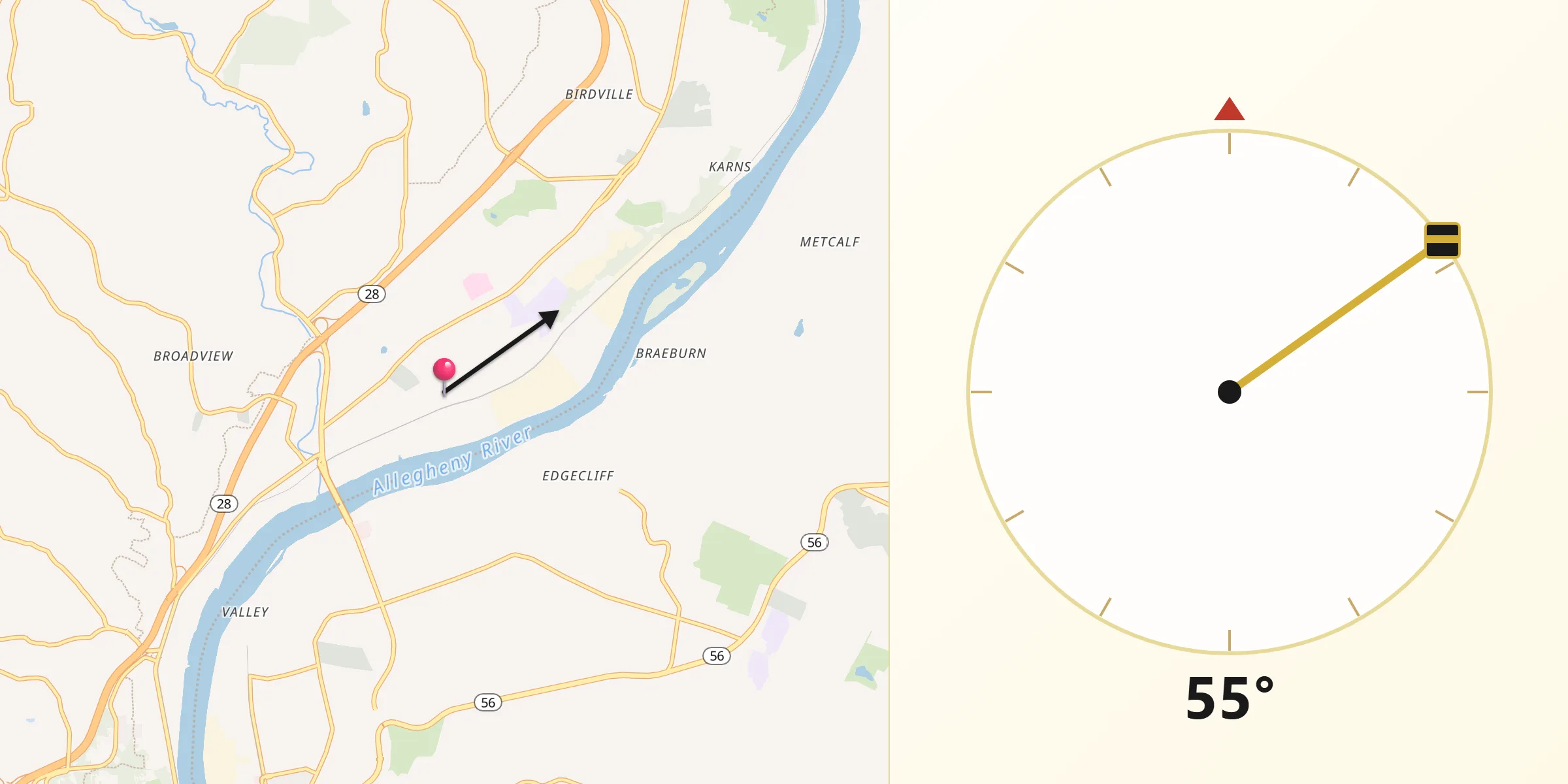 Qibla Direction from Brackenridge