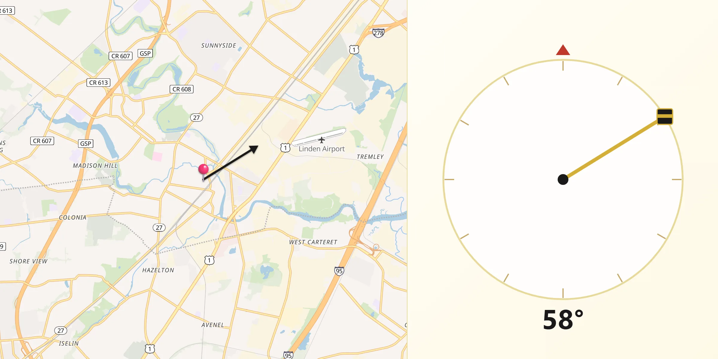 Qibla Direction from Rahway