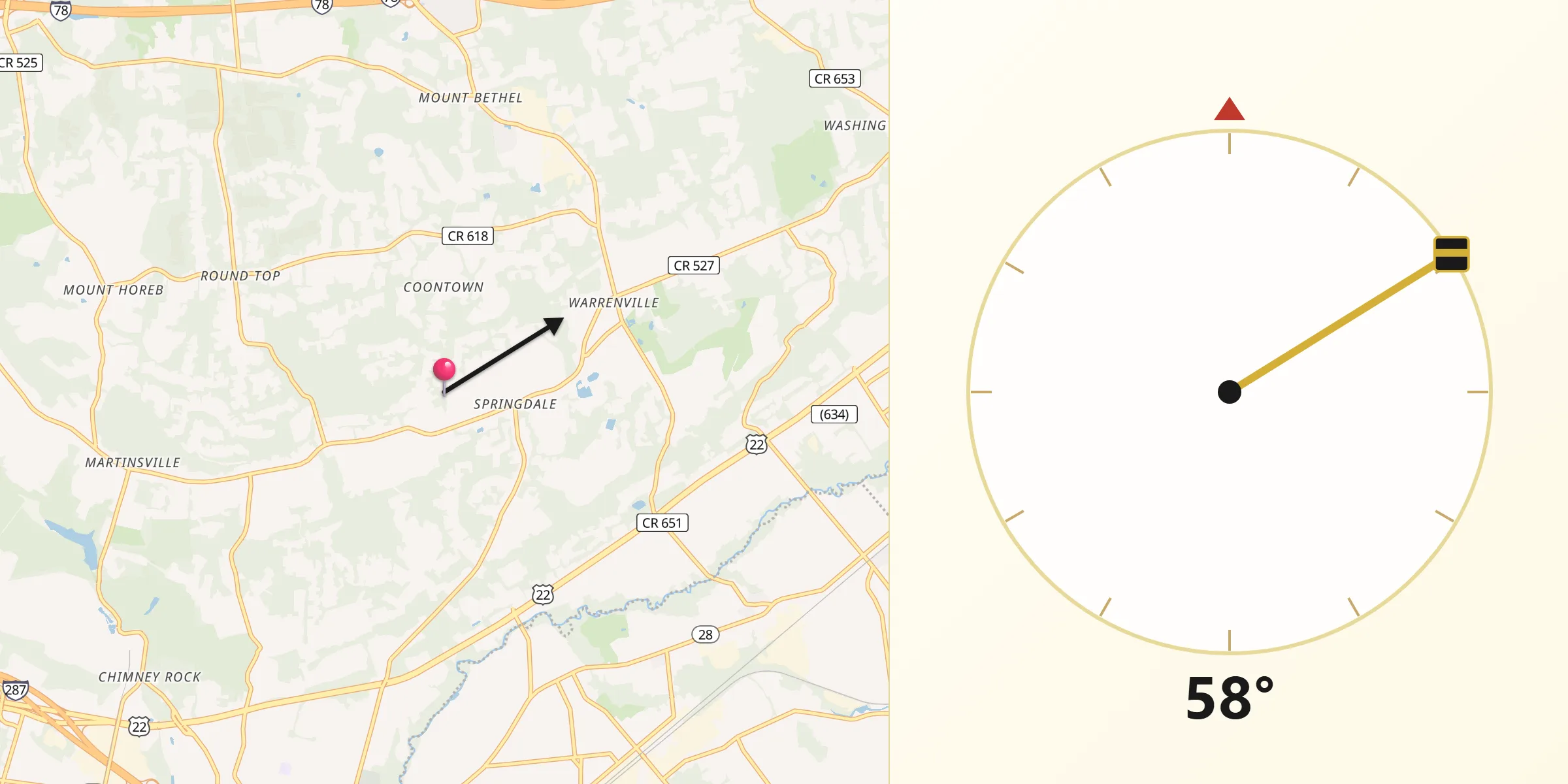 Qibla Direction from Warren Township