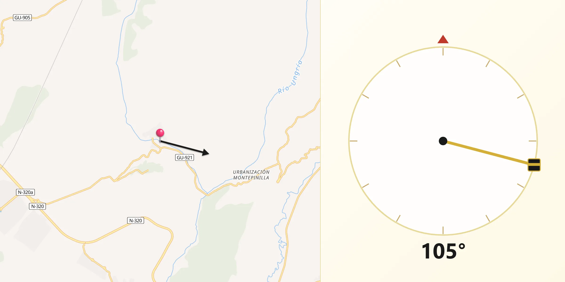 Dirección de la Qibla desde Lupiana