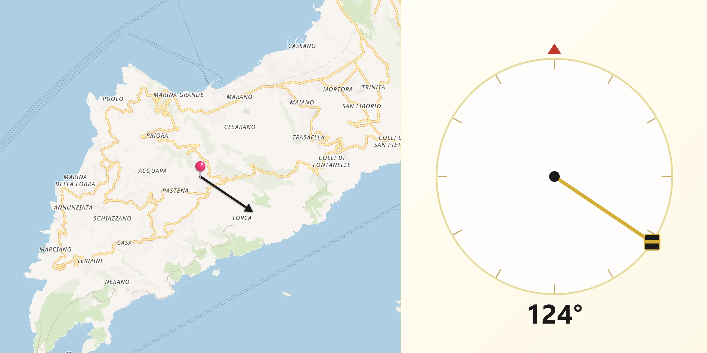 Direzione della Qibla da Massa Lubrense