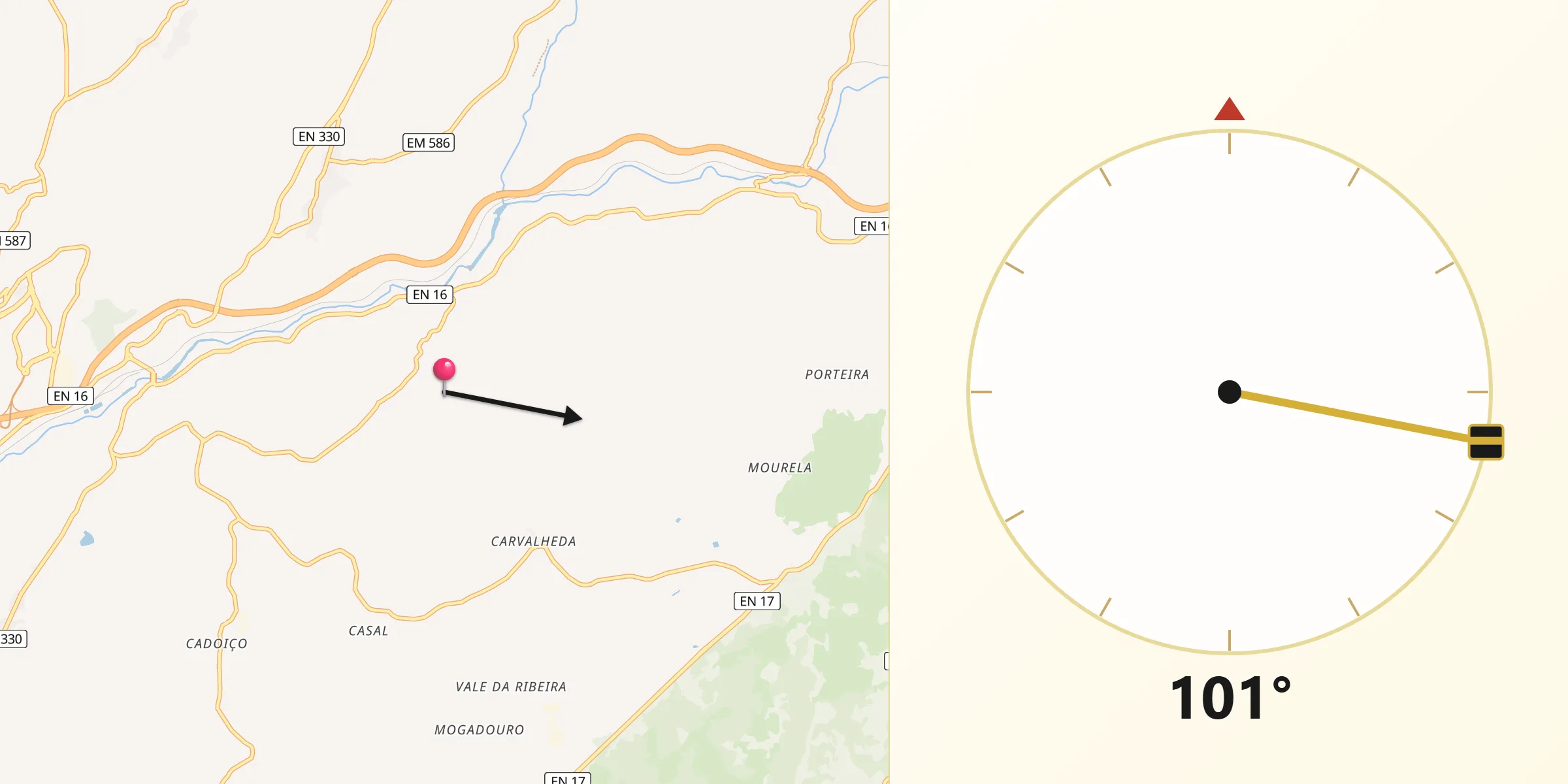 Direção da Qibla a partir de Vila Soeiro do Chão