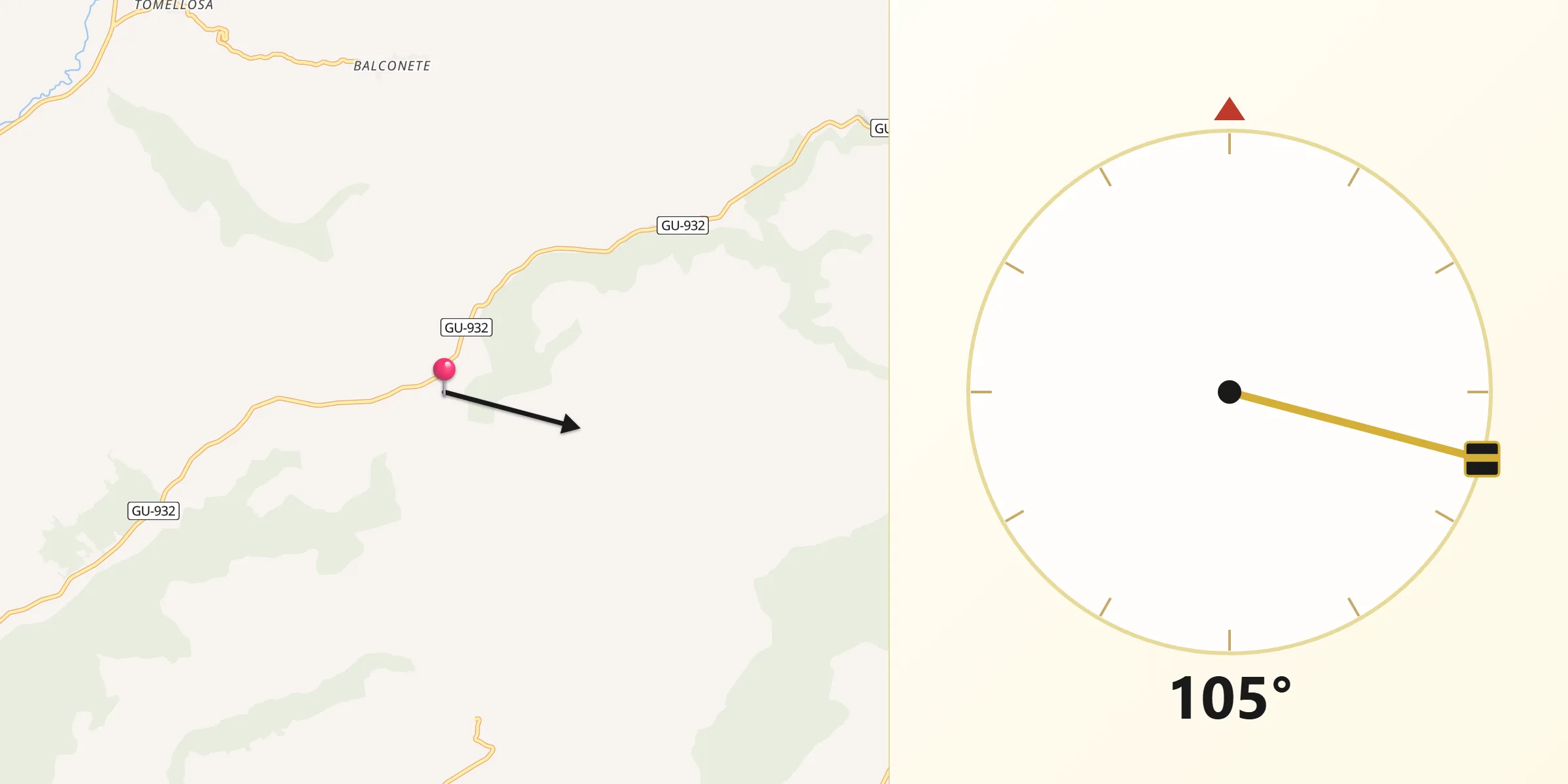 Dirección de la Qibla desde Irueste