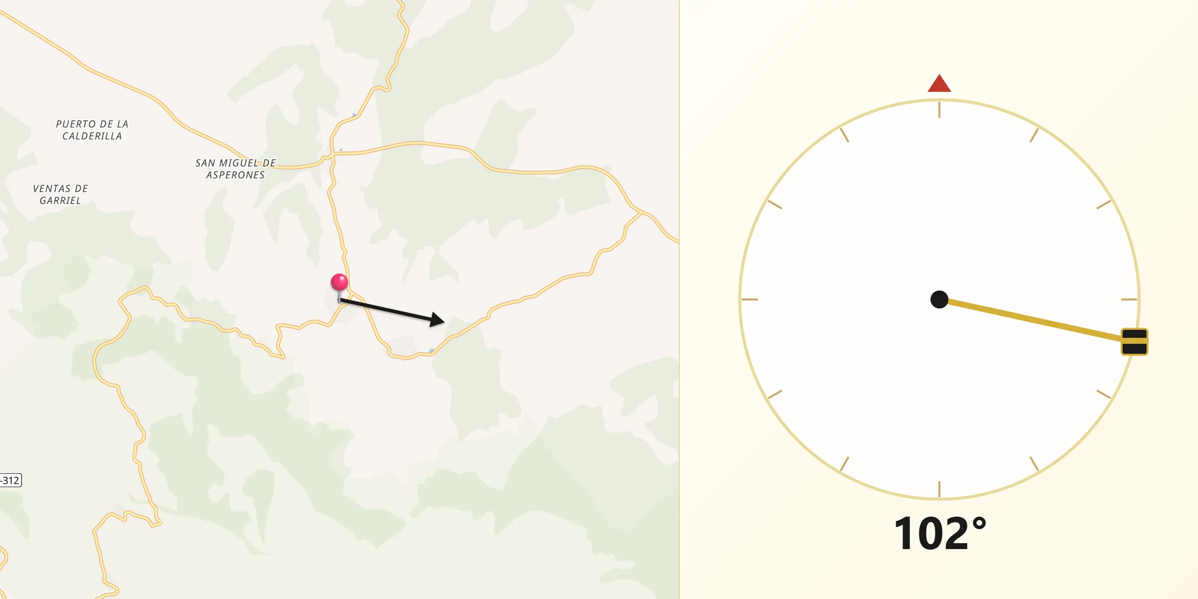 Dirección de la Qibla desde La Rinconada de la Sierra