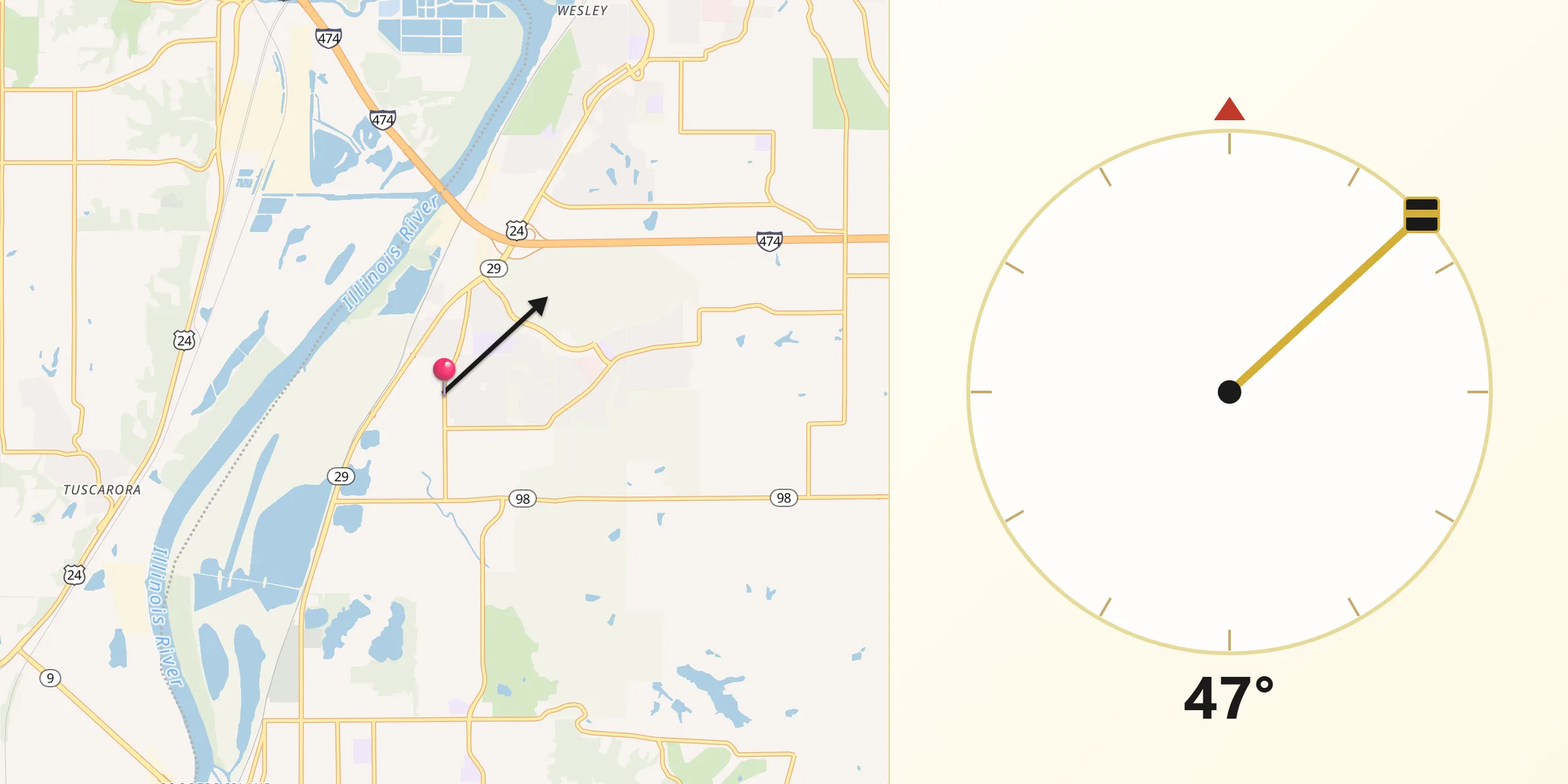 Qibla Direction from North Pekin