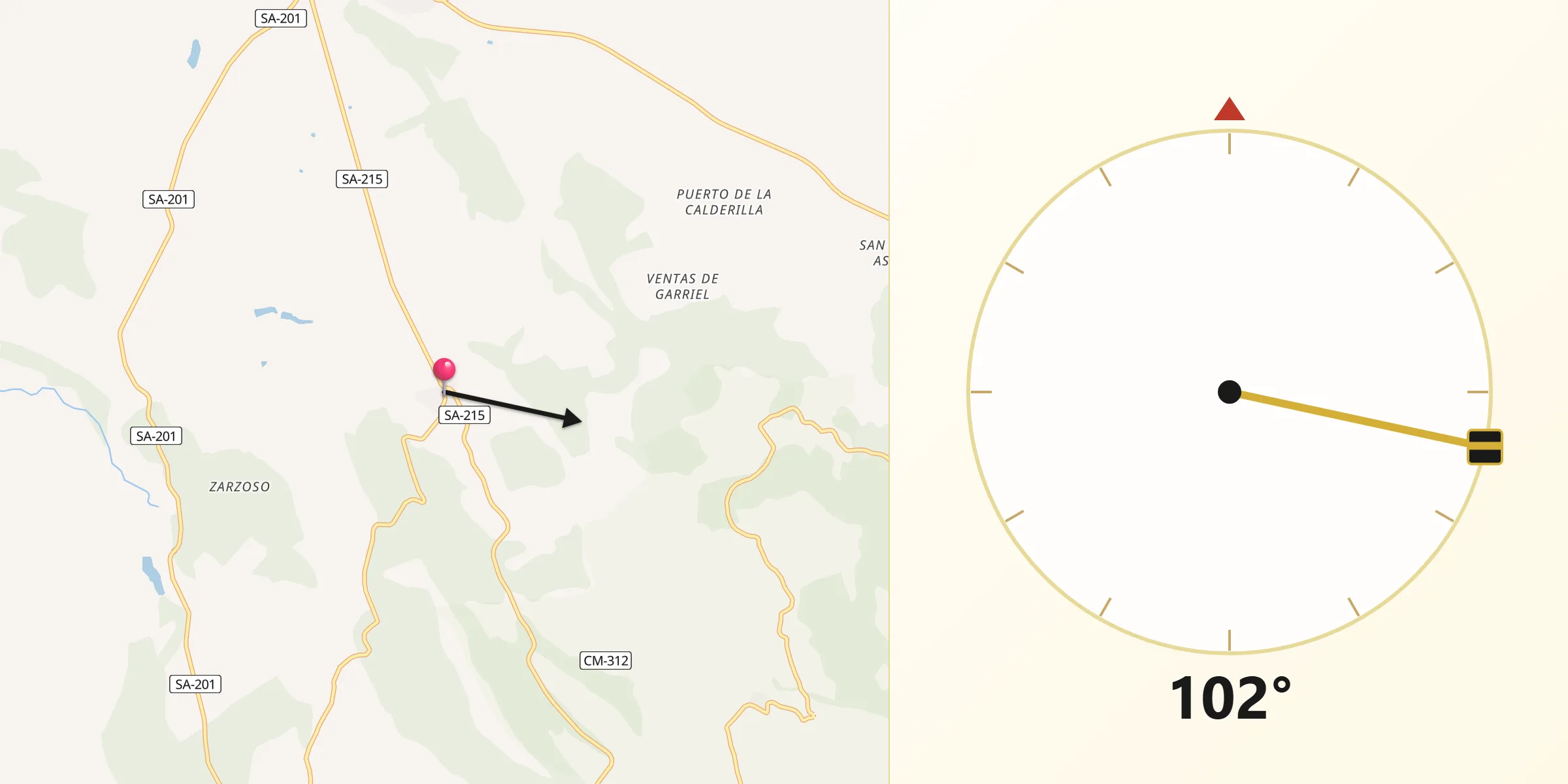 Dirección de la Qibla desde Aldeanueva de la Sierra