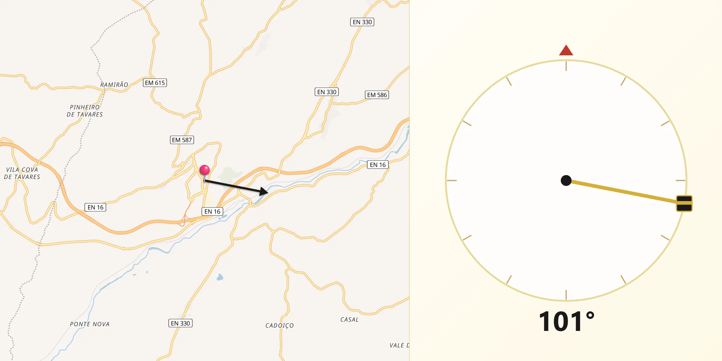 Direção da Qibla a partir de Fornos de Algodres