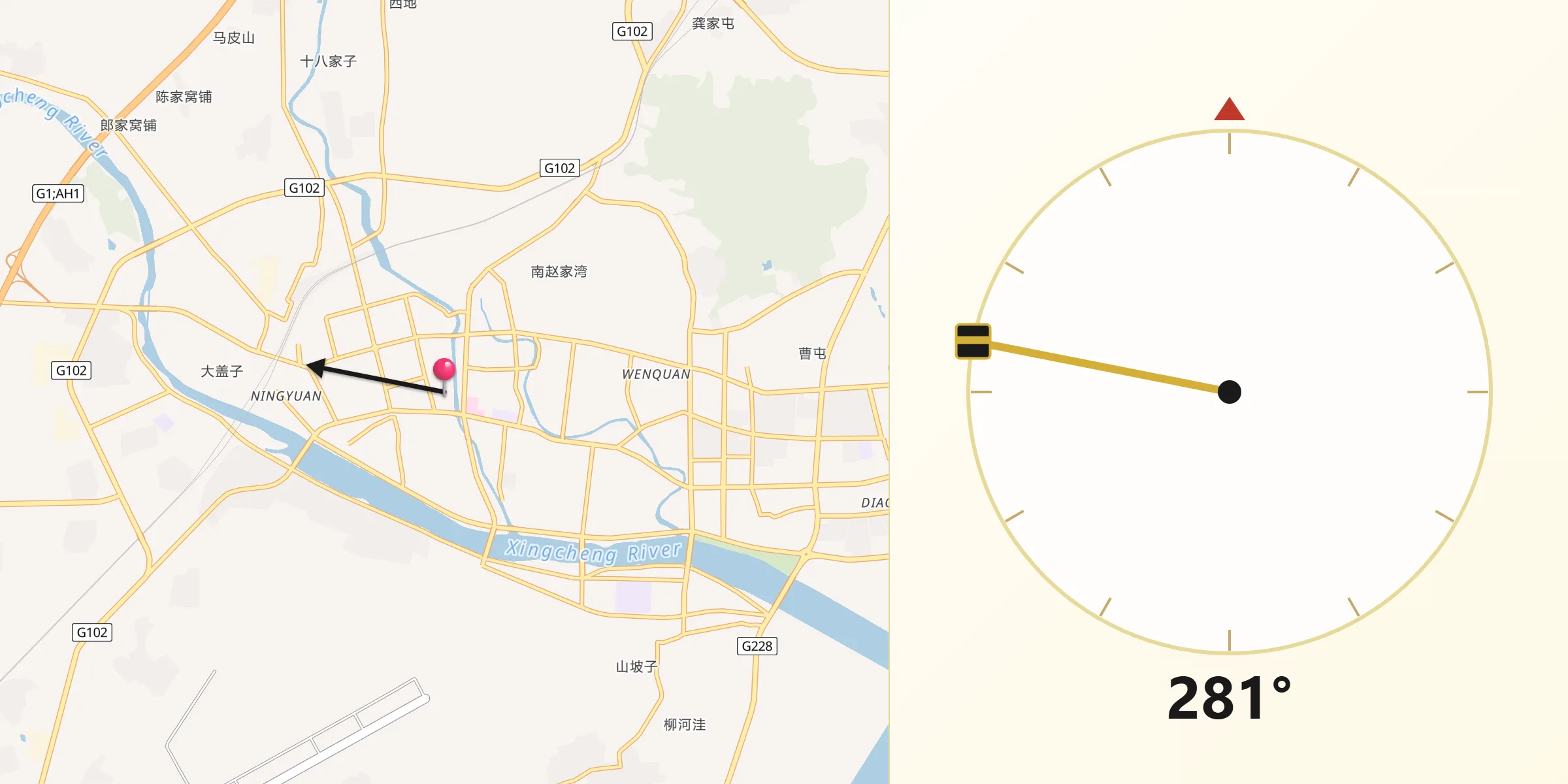 从兴城市朝向麦加的方向