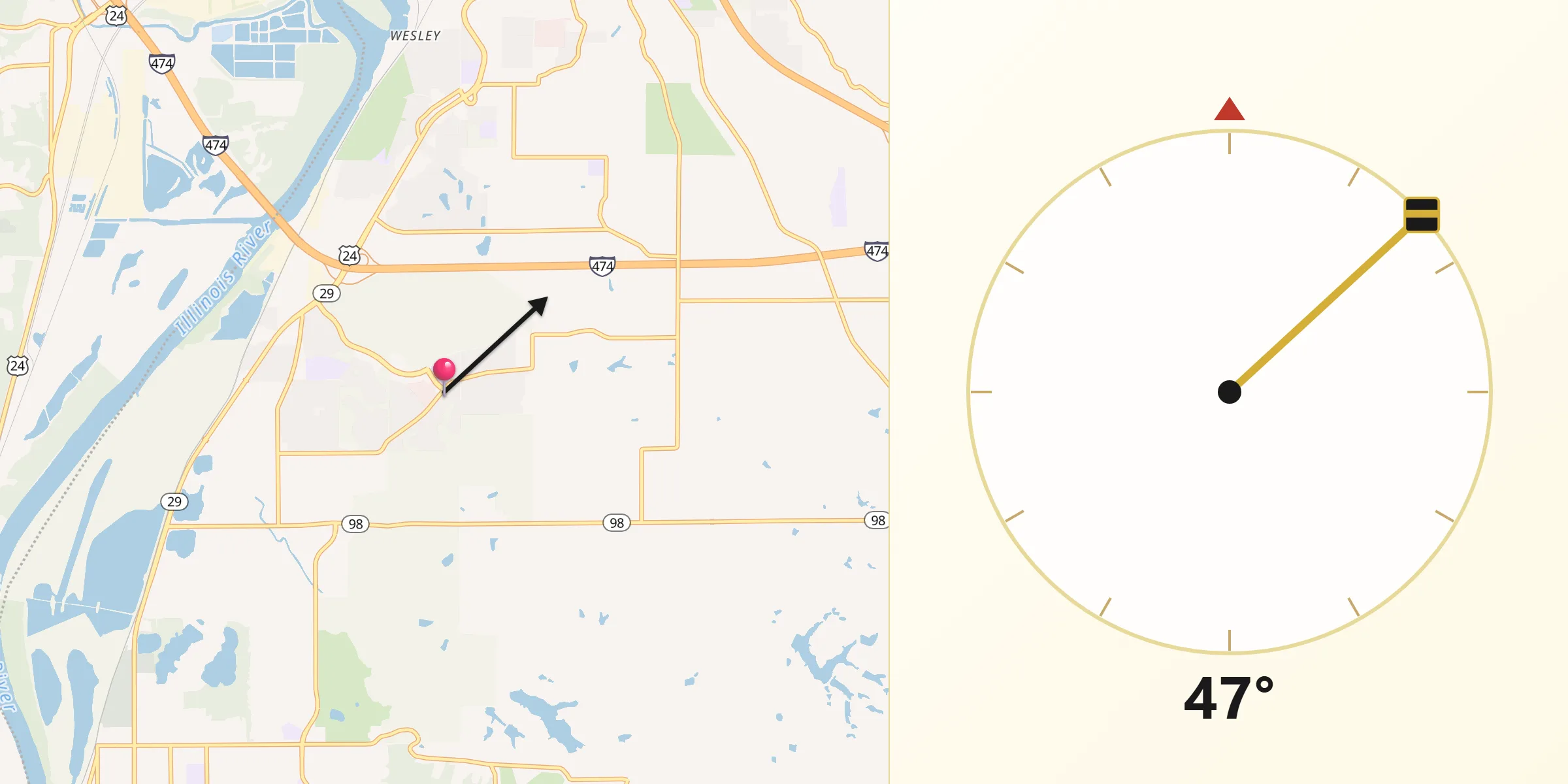 Qibla Direction from Marquette Heights