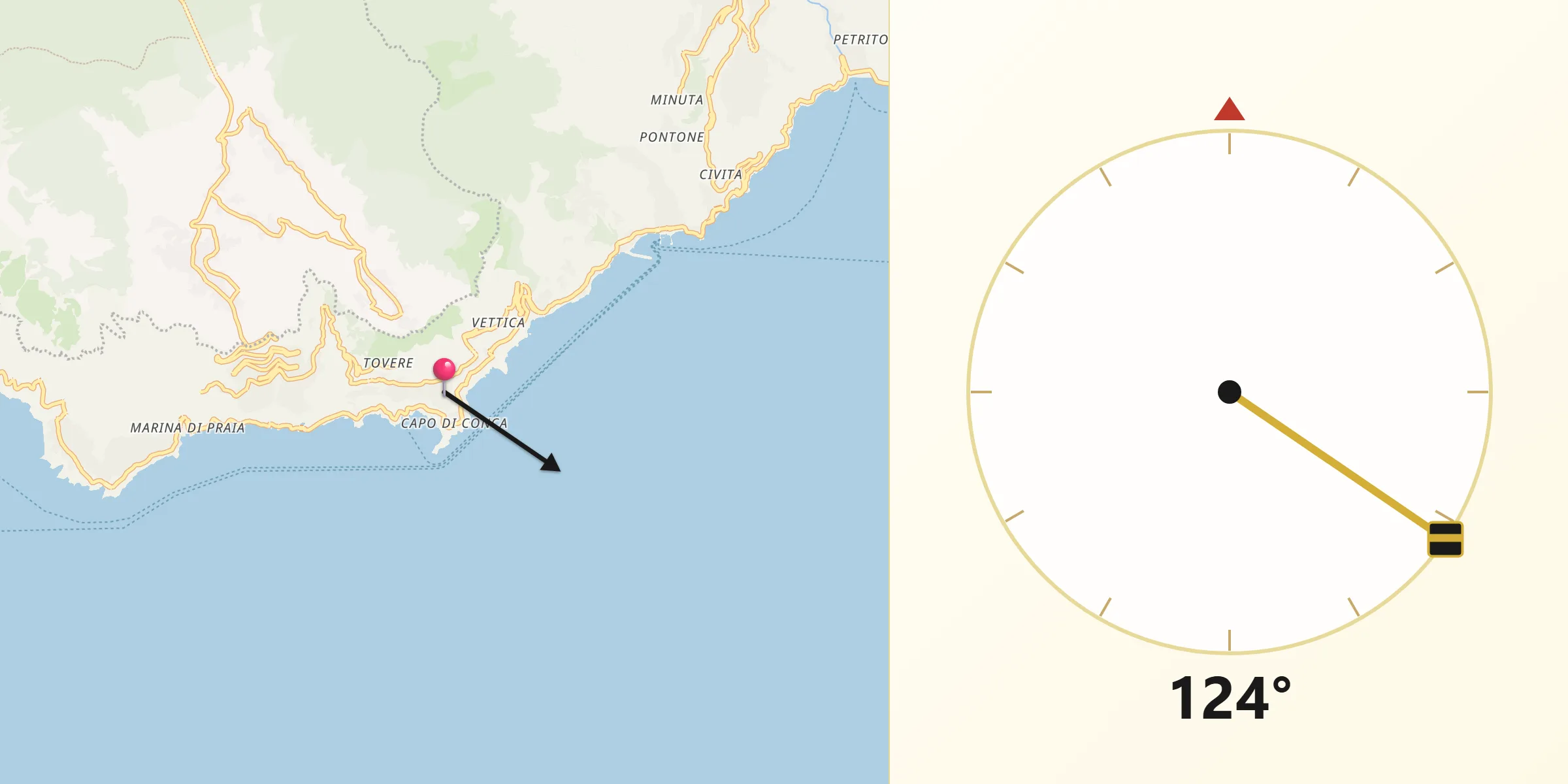 Direzione della Qibla da Conca dei Marini