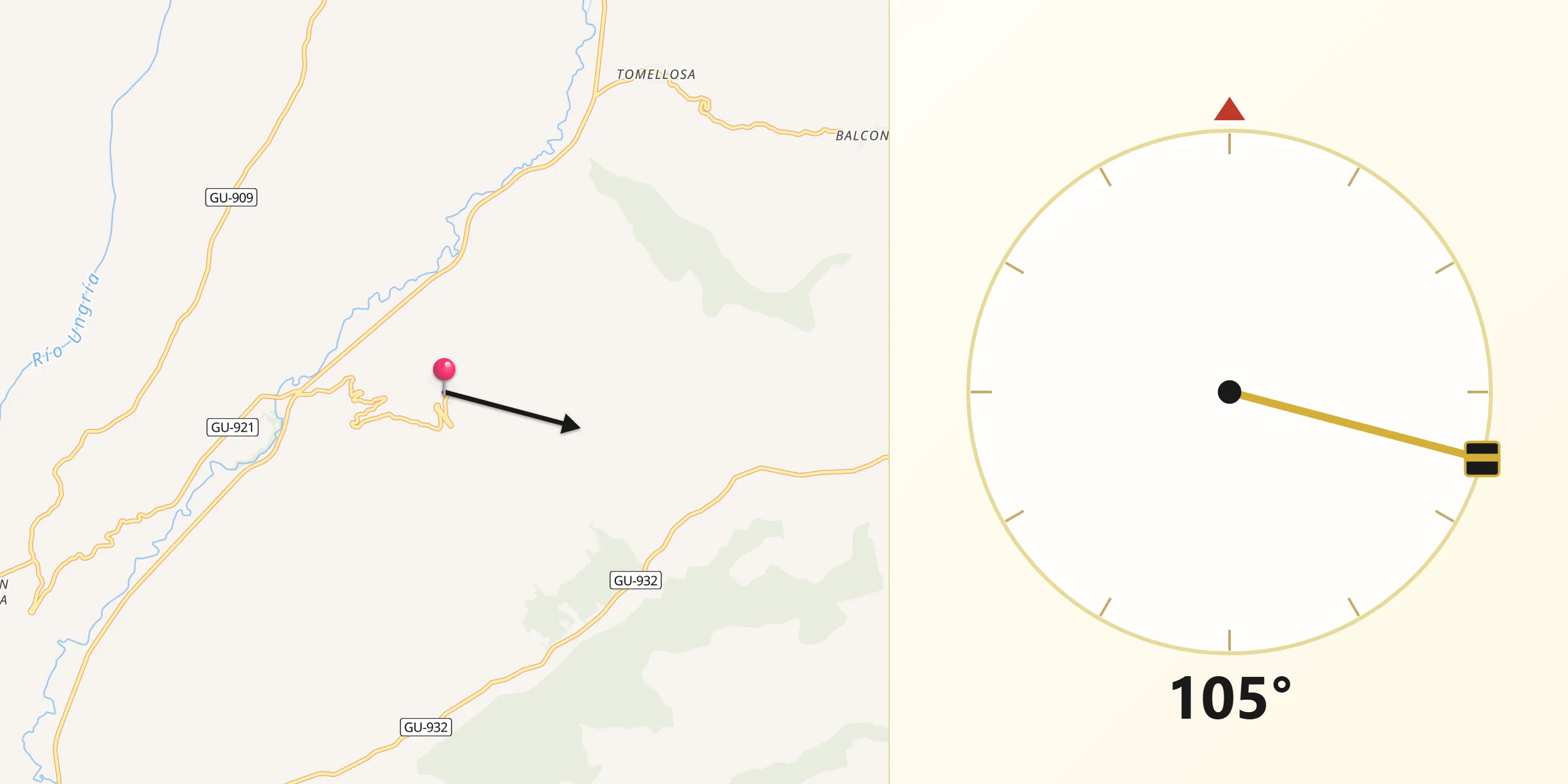 Dirección de la Qibla desde Valfermoso de Tajuña