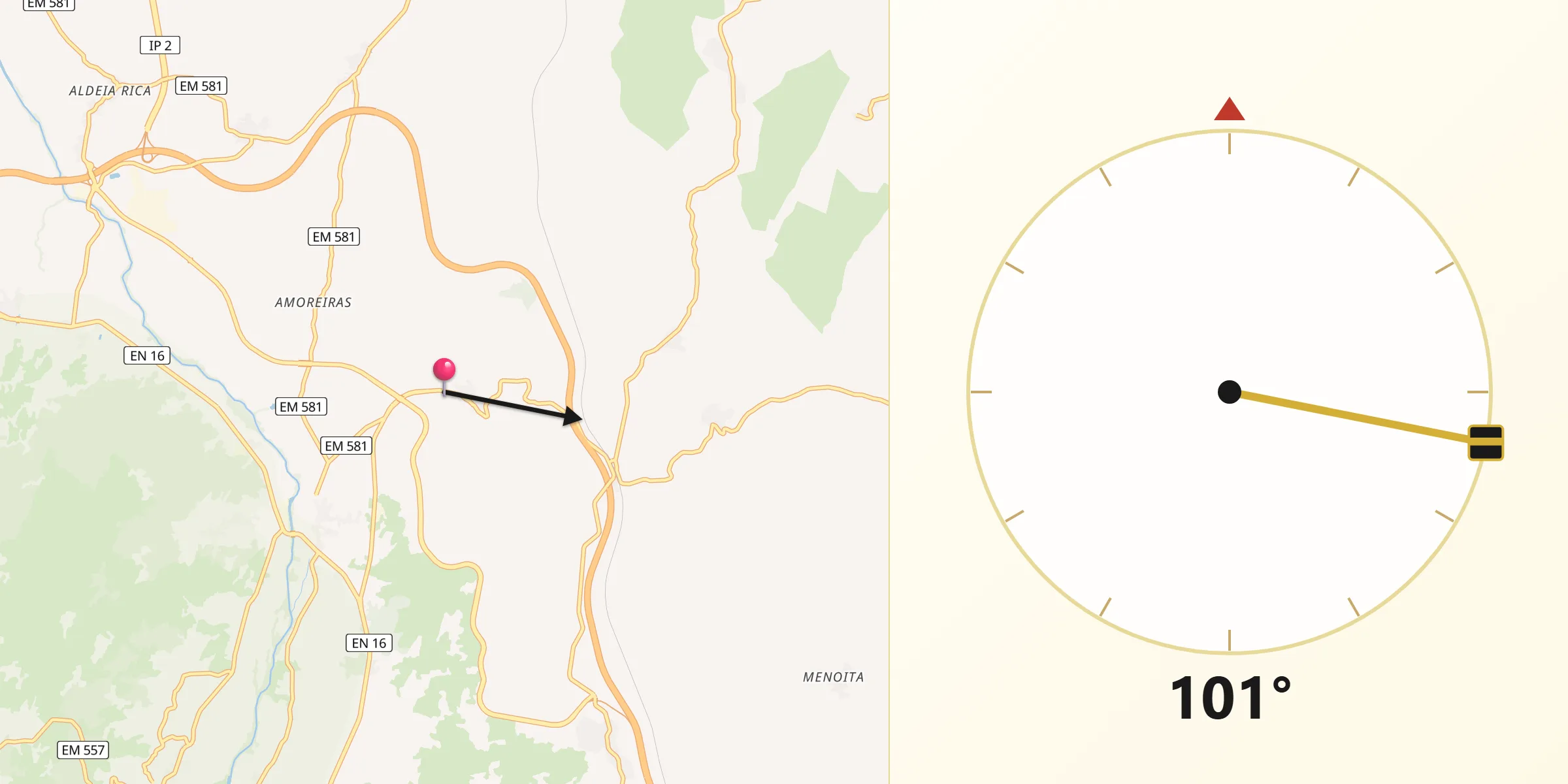 Direção da Qibla a partir de Sobral da Serra