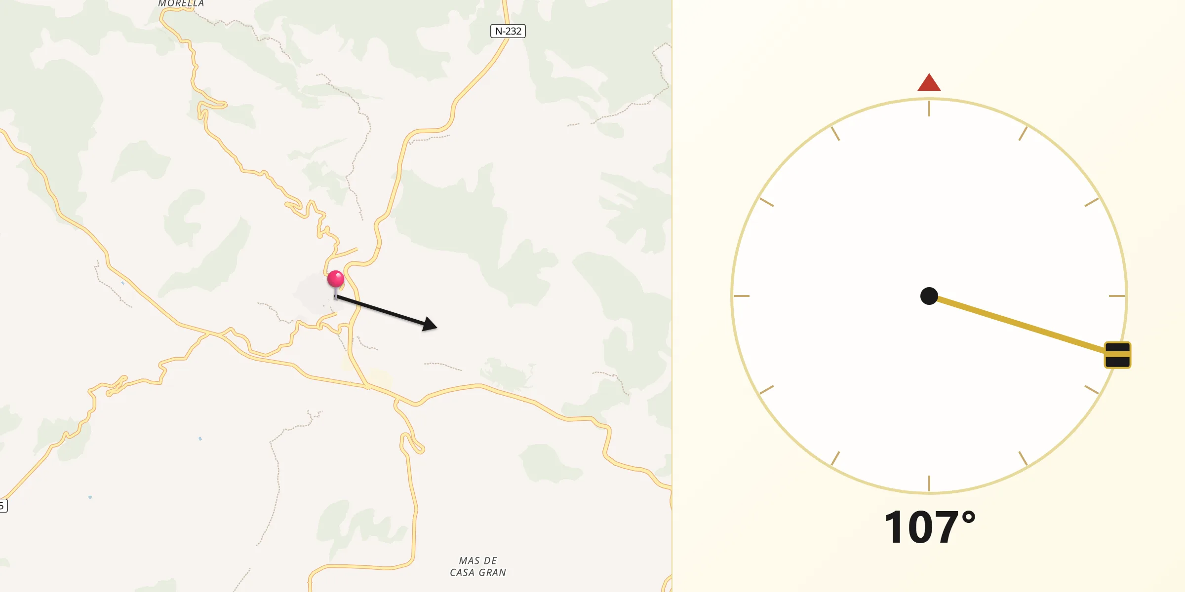 Dirección de la Qibla desde Morella