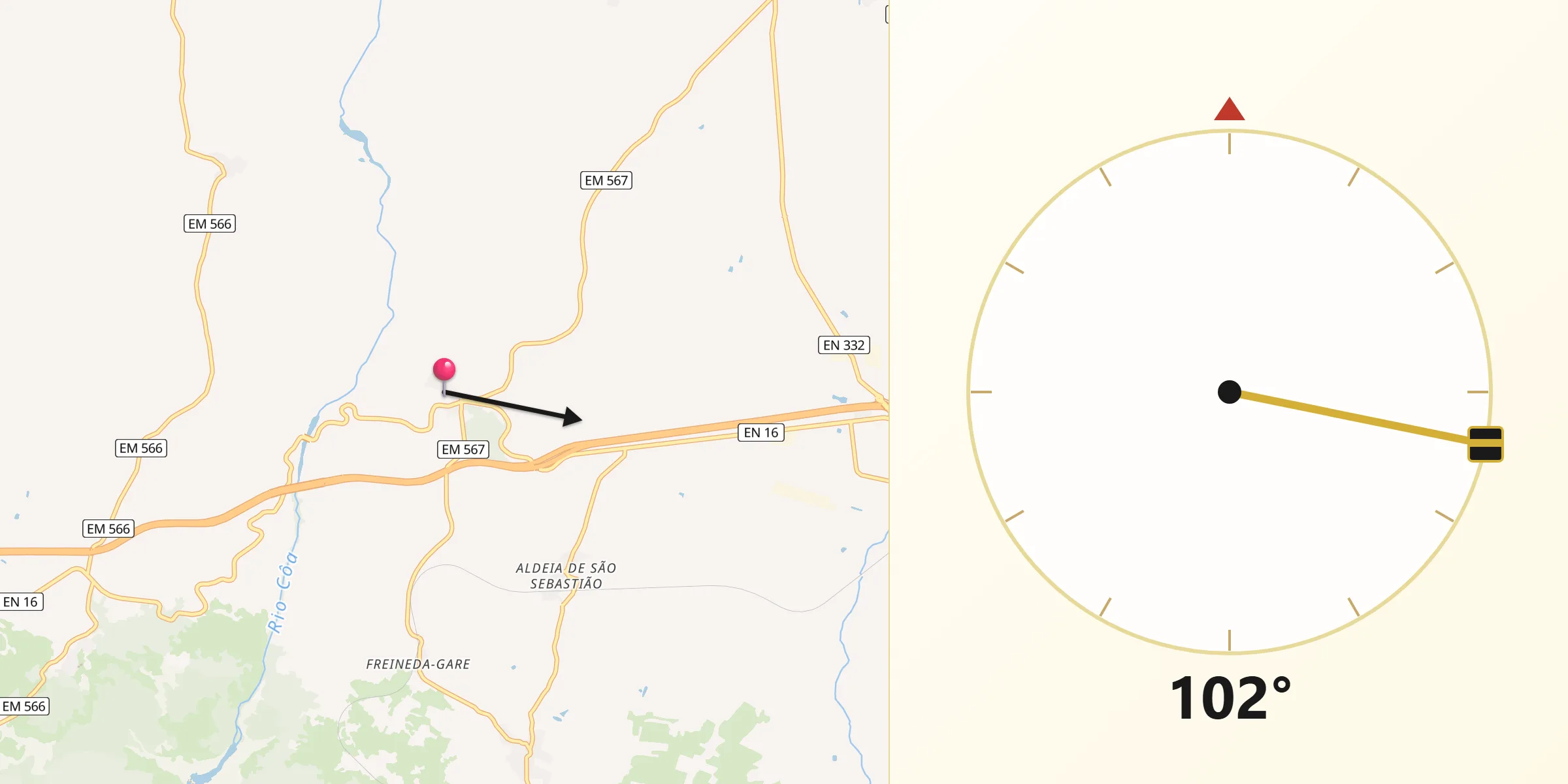 Direção da Qibla a partir de Castelo Bom