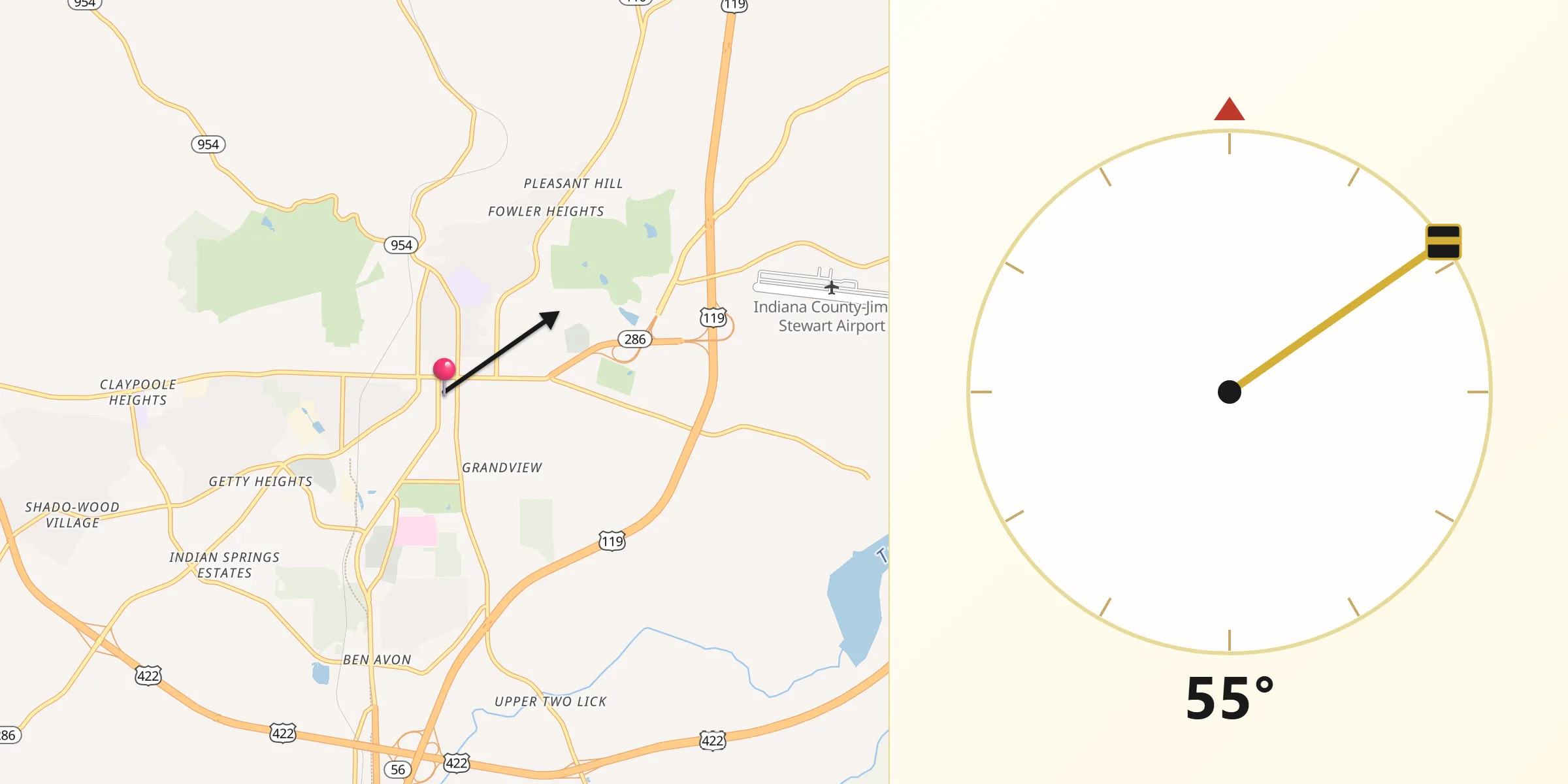 Qibla Direction from Indiana