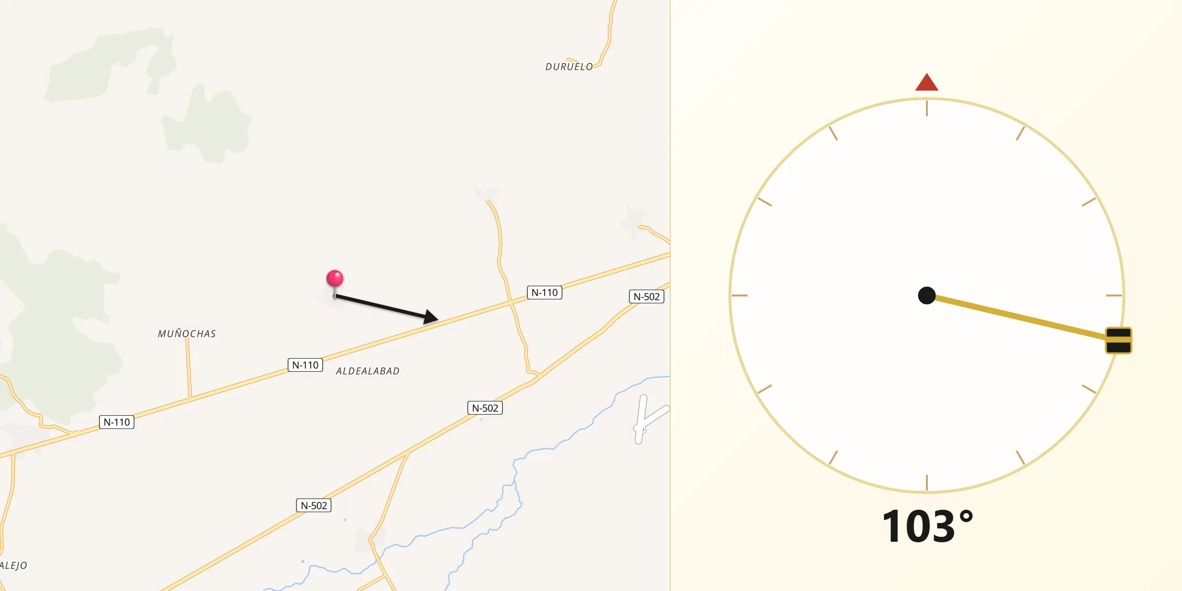 Dirección de la Qibla desde Padiernos