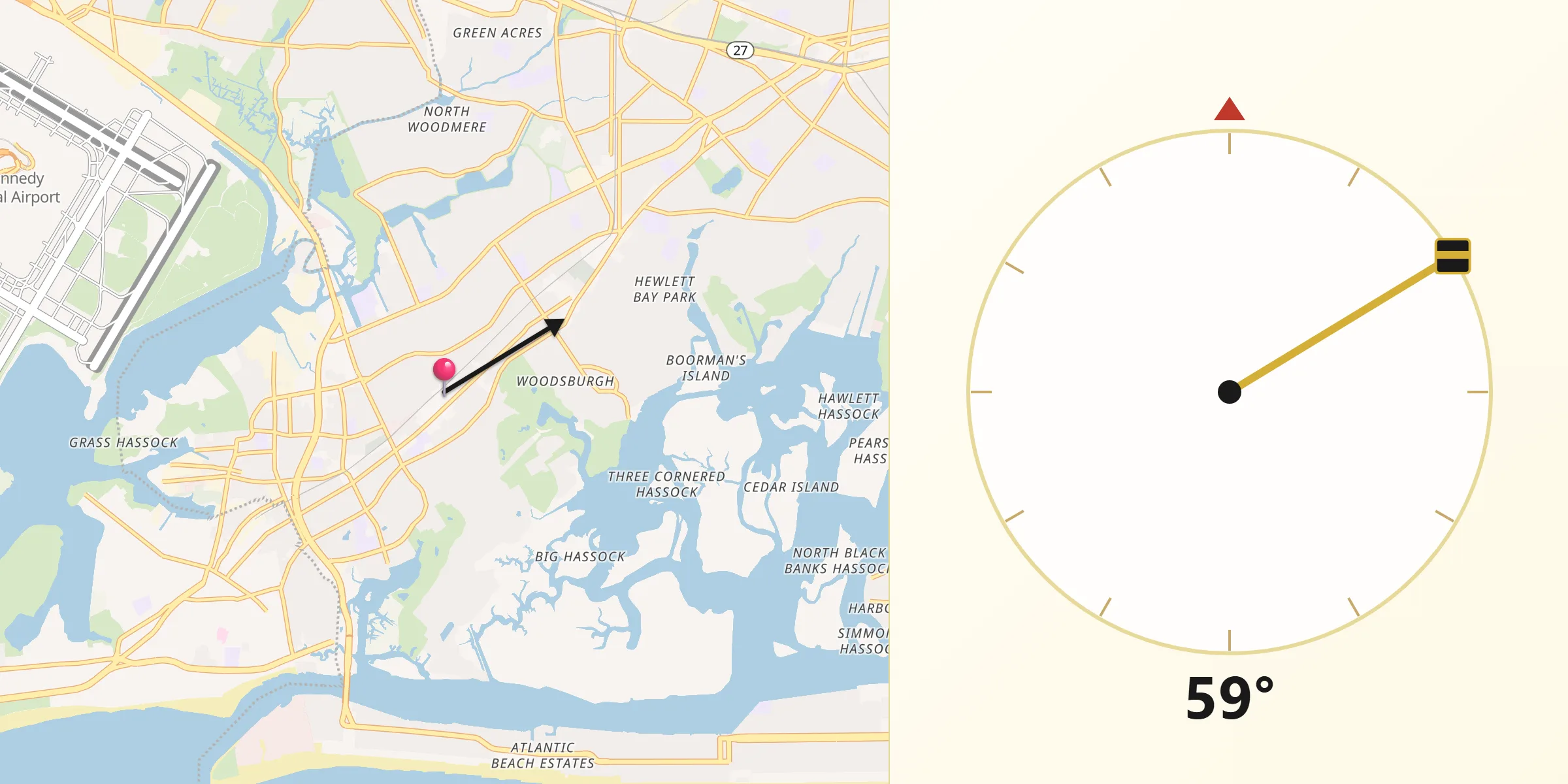Qibla Direction from Cedarhurst