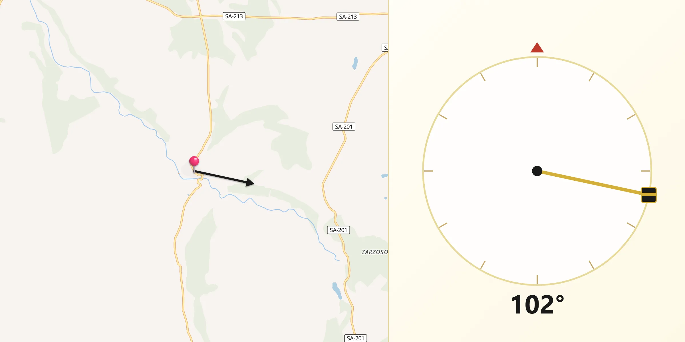 Dirección de la Qibla desde Puebla de Yeltes