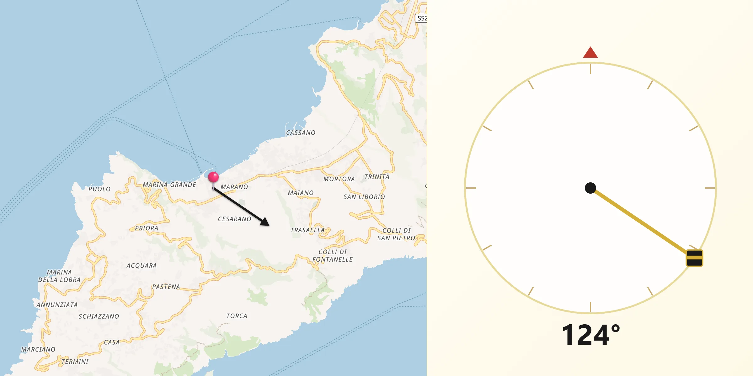 Direzione della Qibla da Sorrento