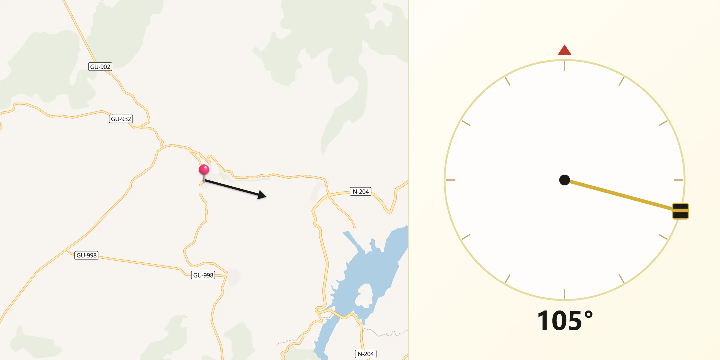 Dirección de la Qibla desde Budia
