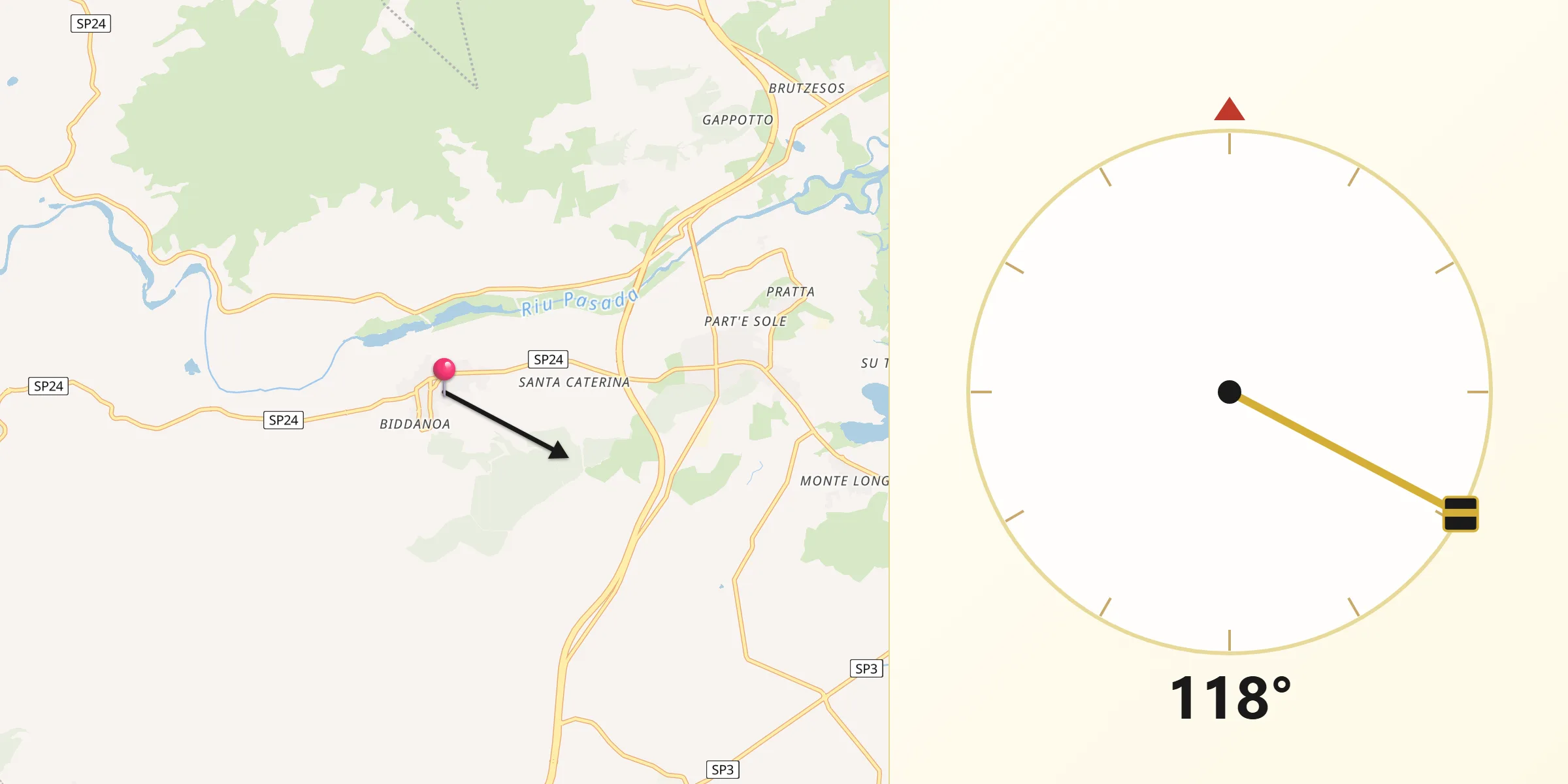 Direzione della Qibla da Torpè