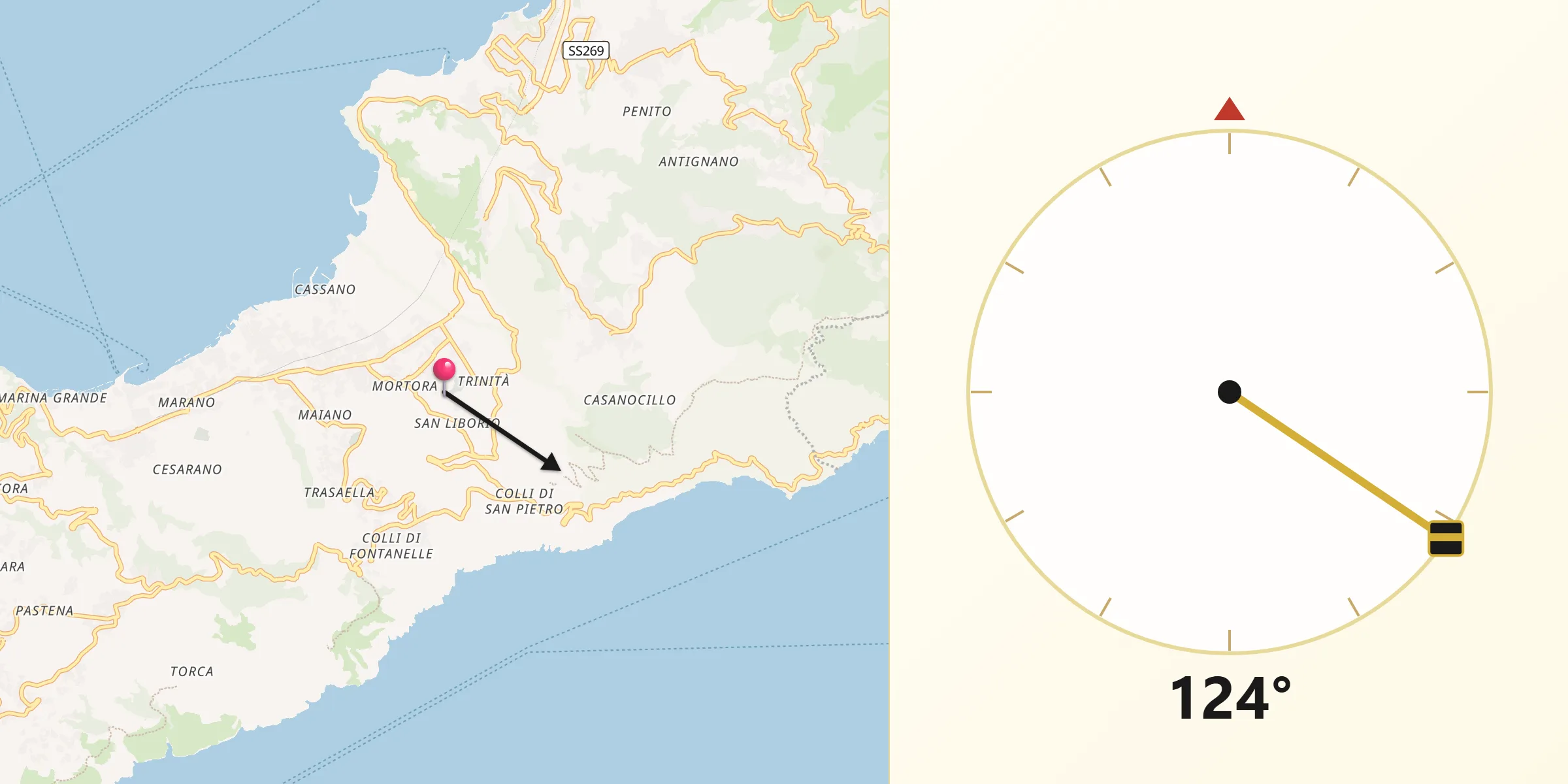 Direzione della Qibla da Piano di Sorrento
