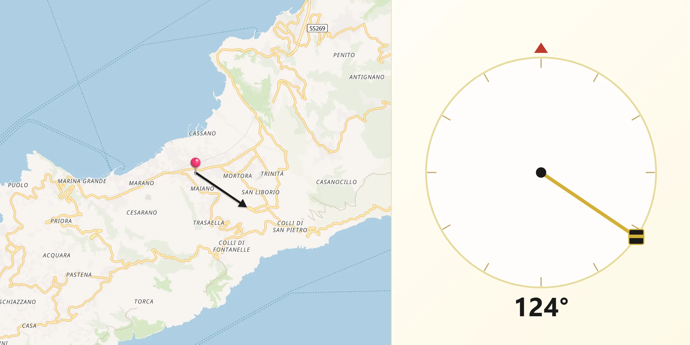 Direzione della Qibla da Sant'Agnello