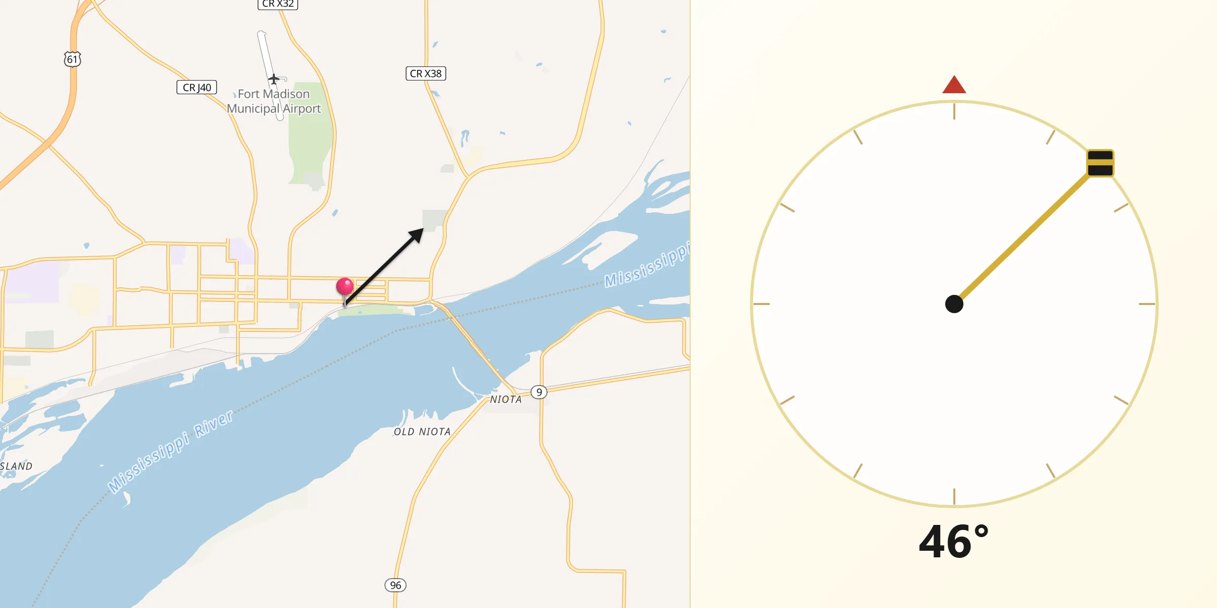 Qibla Direction from Fort Madison