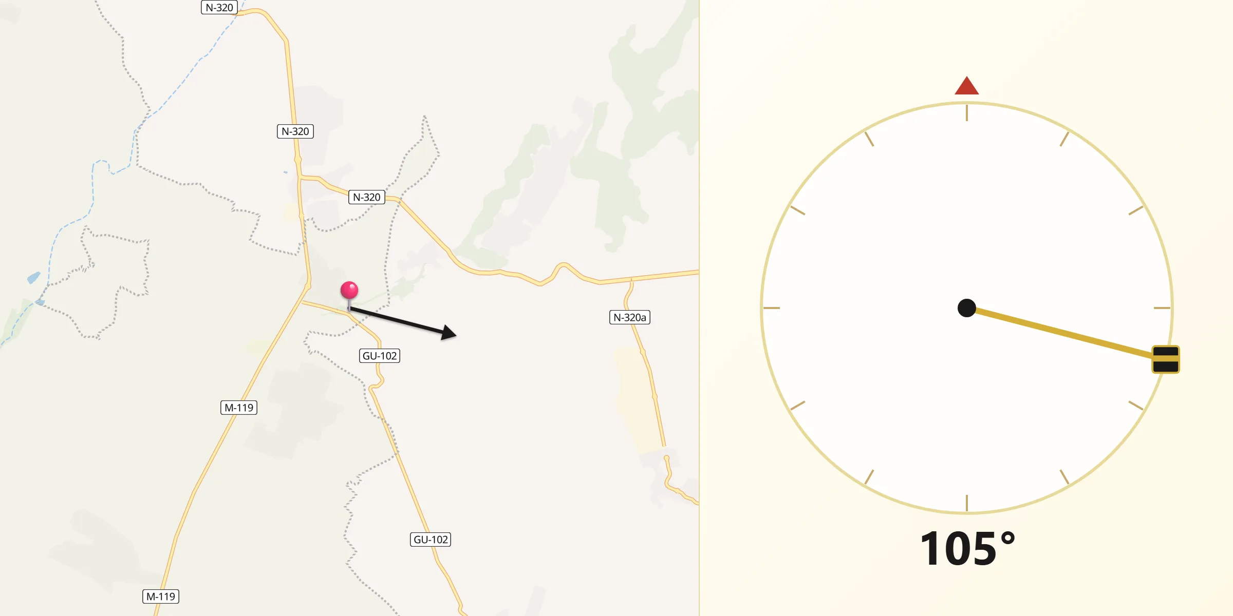 Dirección de la Qibla desde Valdeavero
