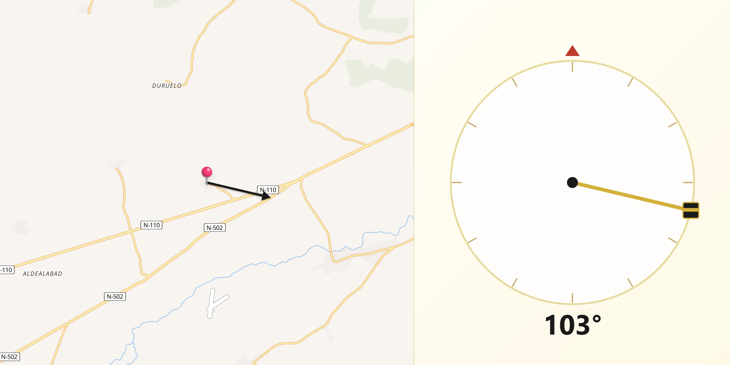Dirección de la Qibla desde La Serrada