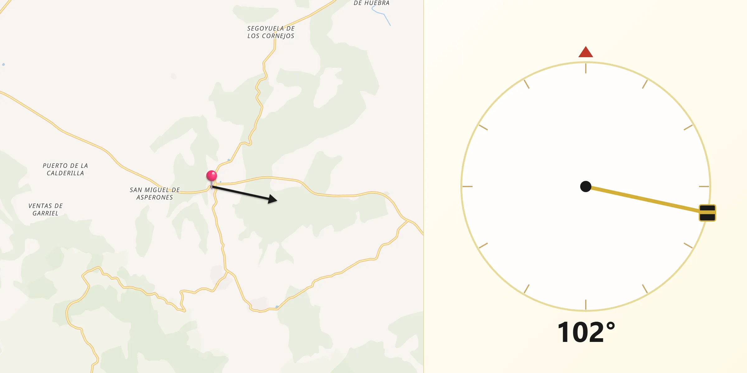 Dirección de la Qibla desde Tejeda y Segoyuela