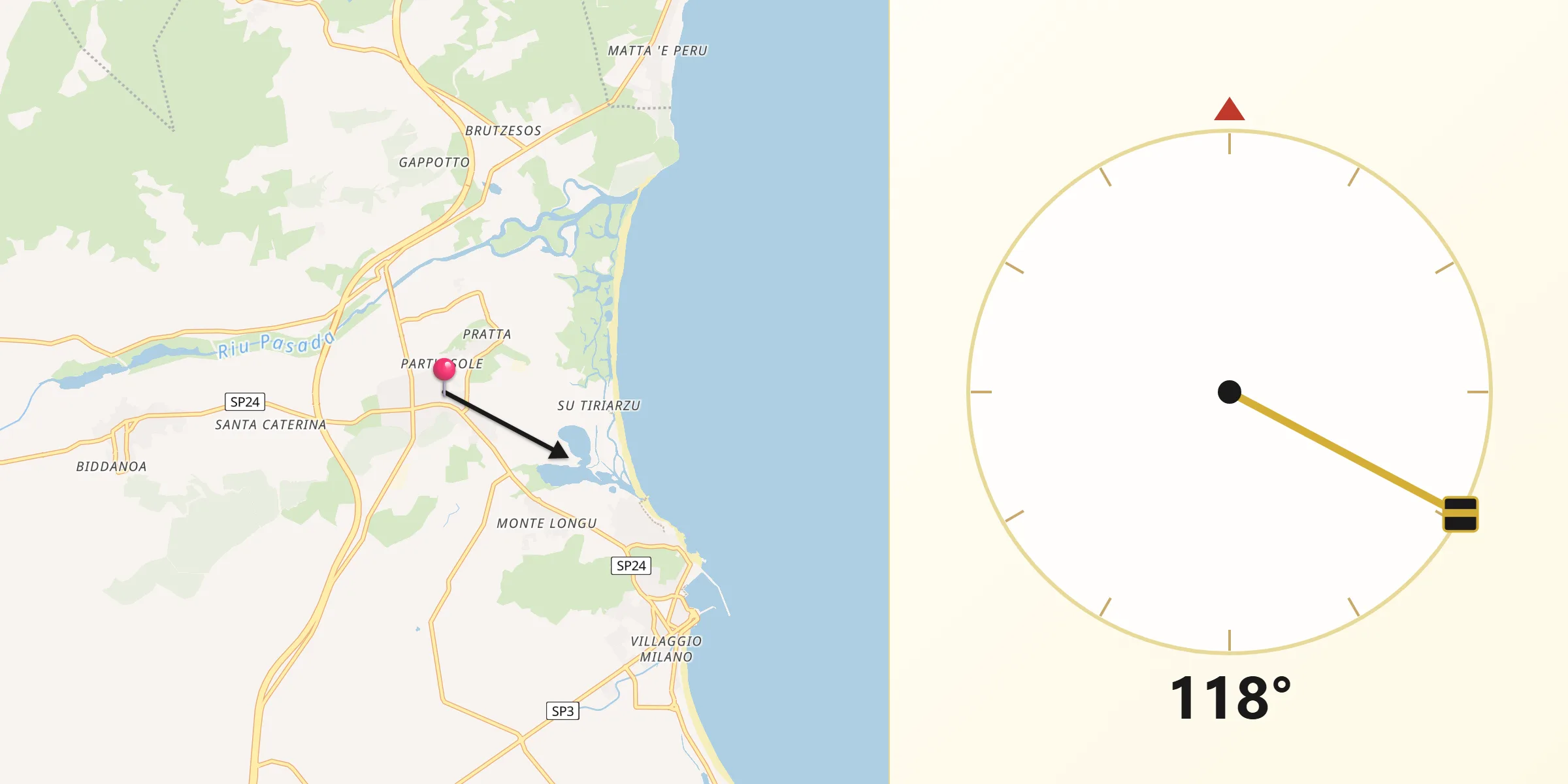 Direzione della Qibla da Posada