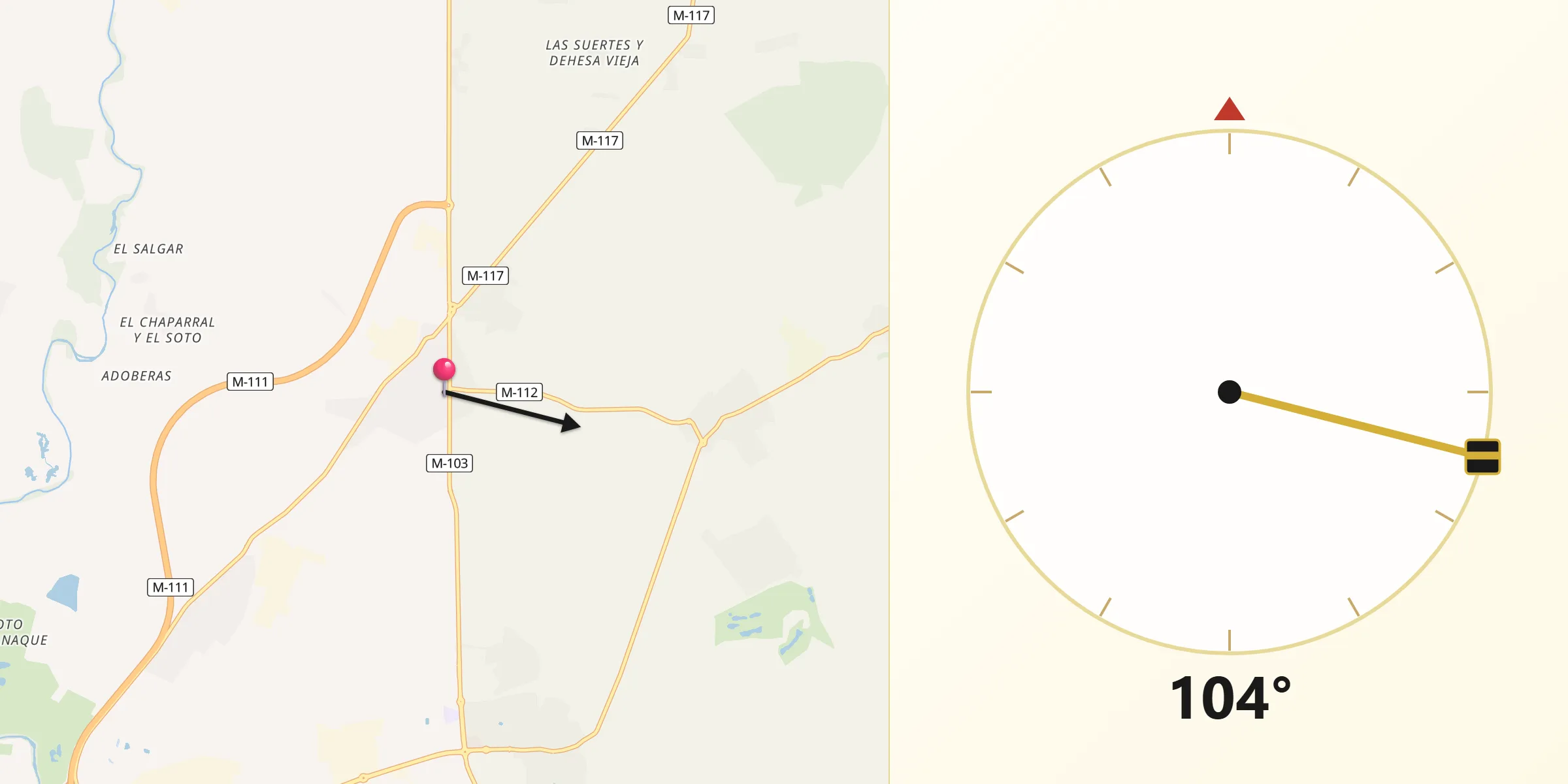 Dirección de la Qibla desde Fuente el Saz