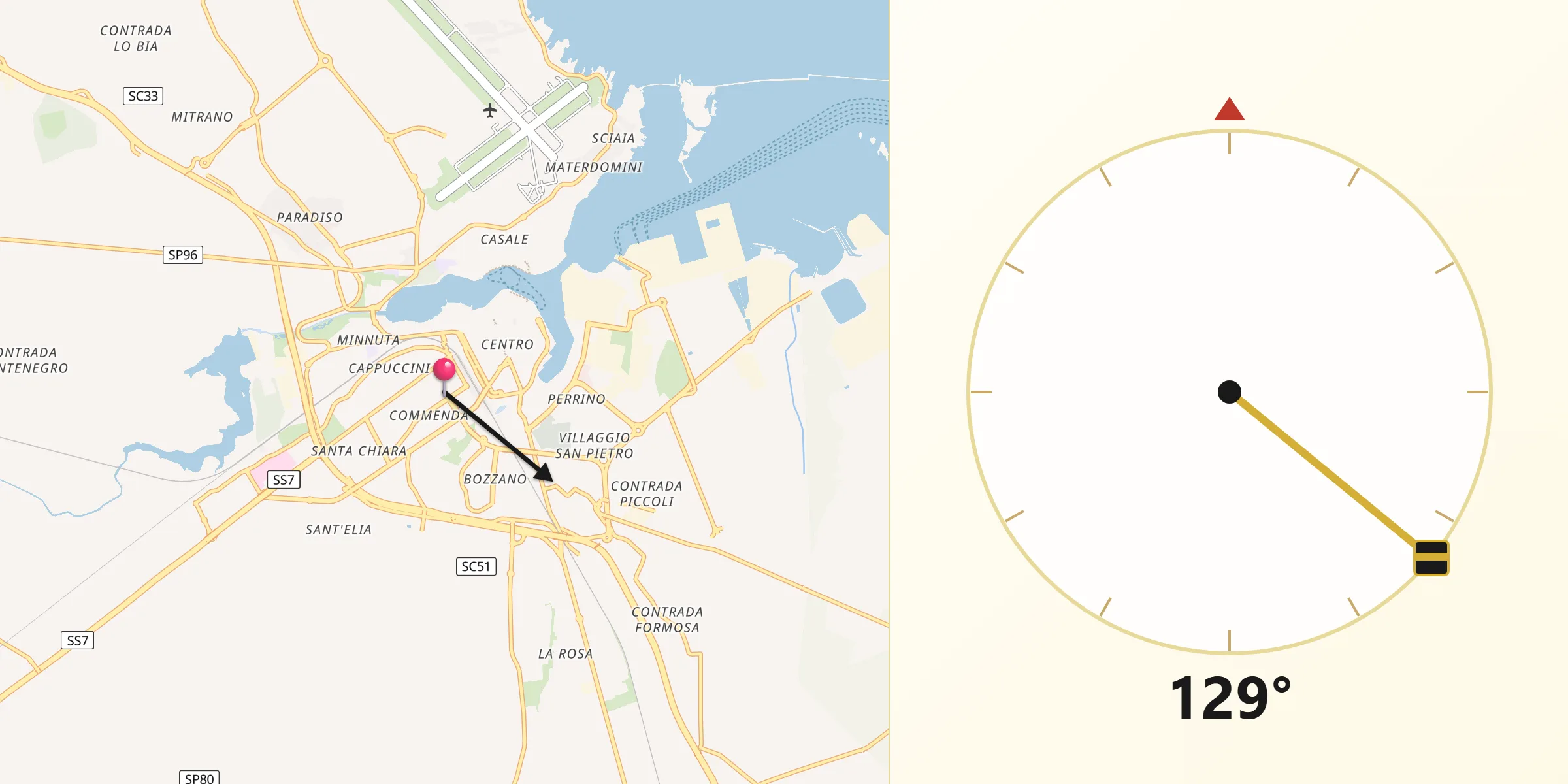 Direzione della Qibla da Brindisi
